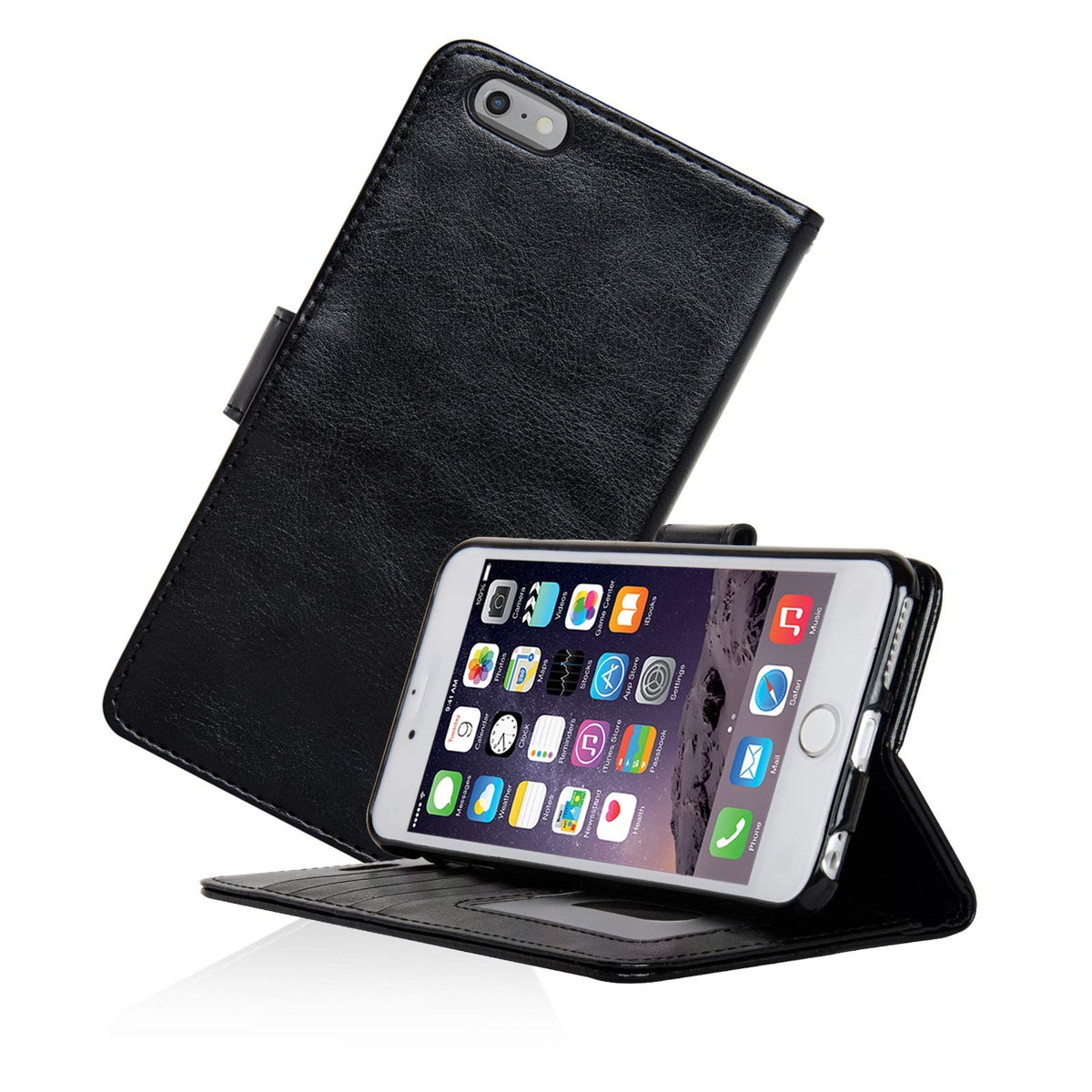 Navor Protective Flip Wallet Case Compatible for iPhone 6S Plus & iPhone 6 Plus [5.5 inch] - Black (IP6PBK)