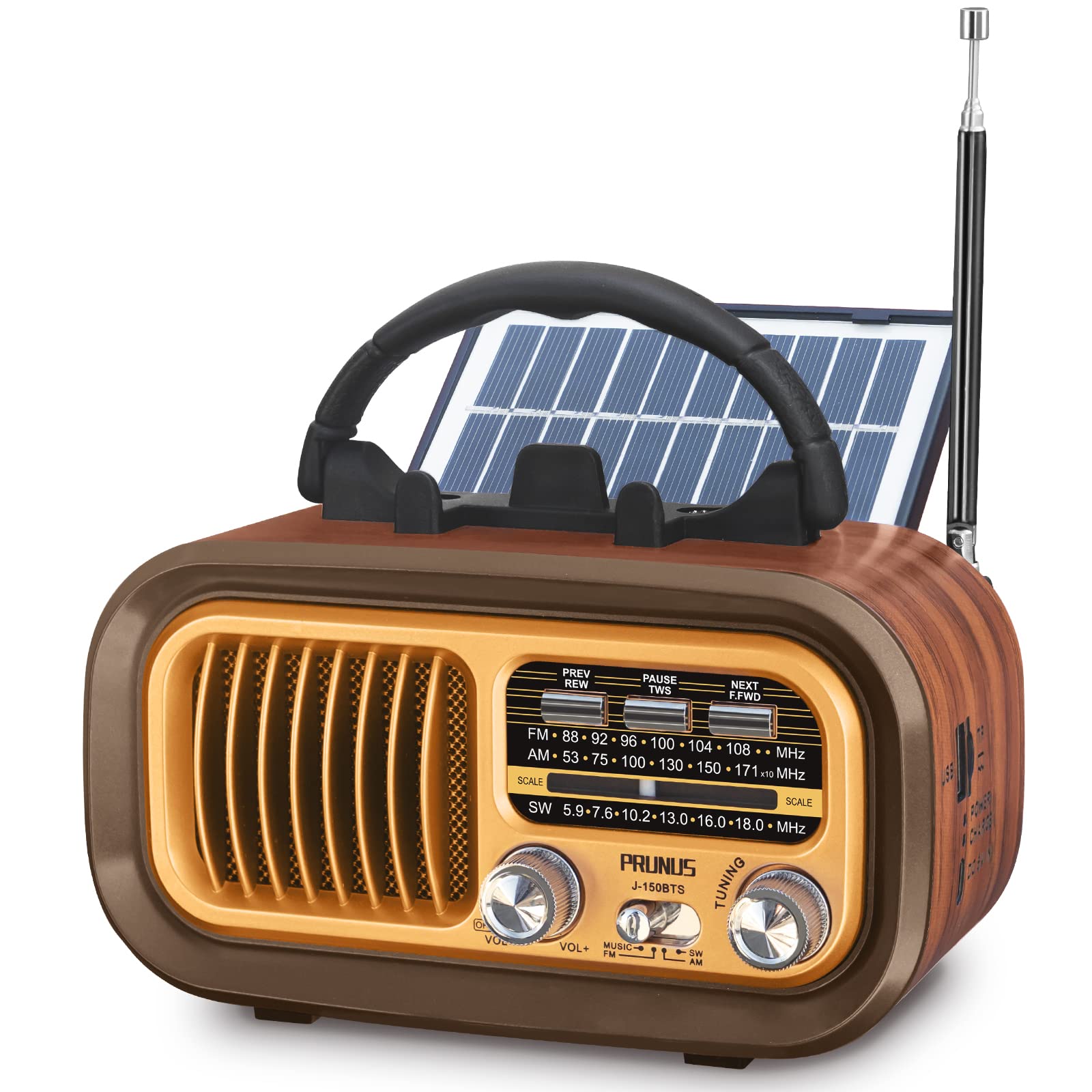 ?2024 Newest? Prunus J 150 Small Retro Vintage Radio Bluetooth, Portable Radio Am Fm Transistor With Best Sound, Solar/Battery O