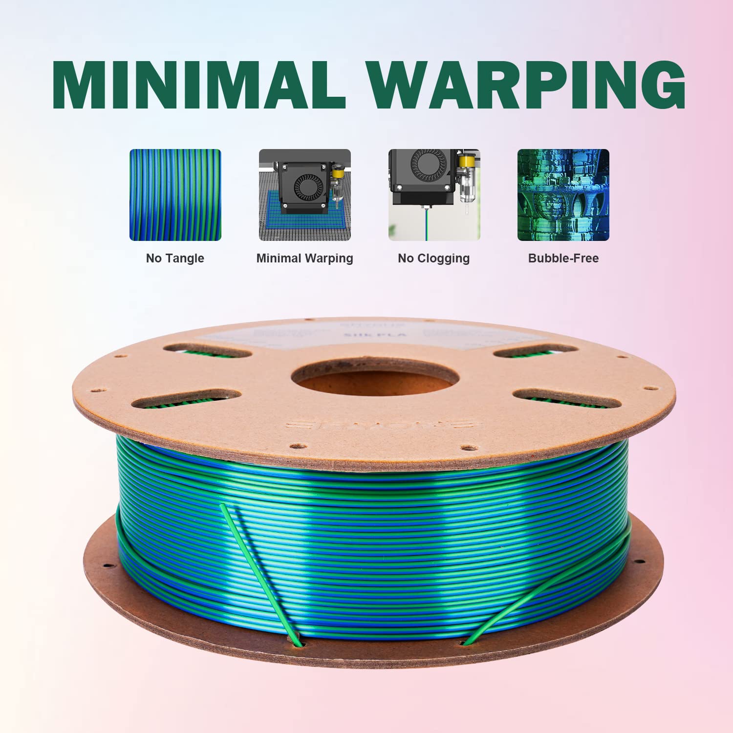 Eryone Silk Dual Color Filament Pla 3D Printer 1.75Mm +/  0.03Mm, Coextrusion Filament Pla Shiny Filament 1Kg(2.2Lbs), Blue Gree