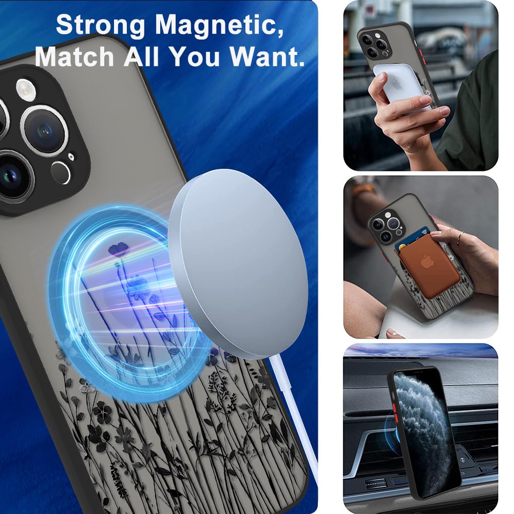 Ook Magnetic For Iphone 11 Pro Max Case [Compatible With Magsafe] Black Wild Flower Slim Translucent Matte Case For Iphone 11 Pr