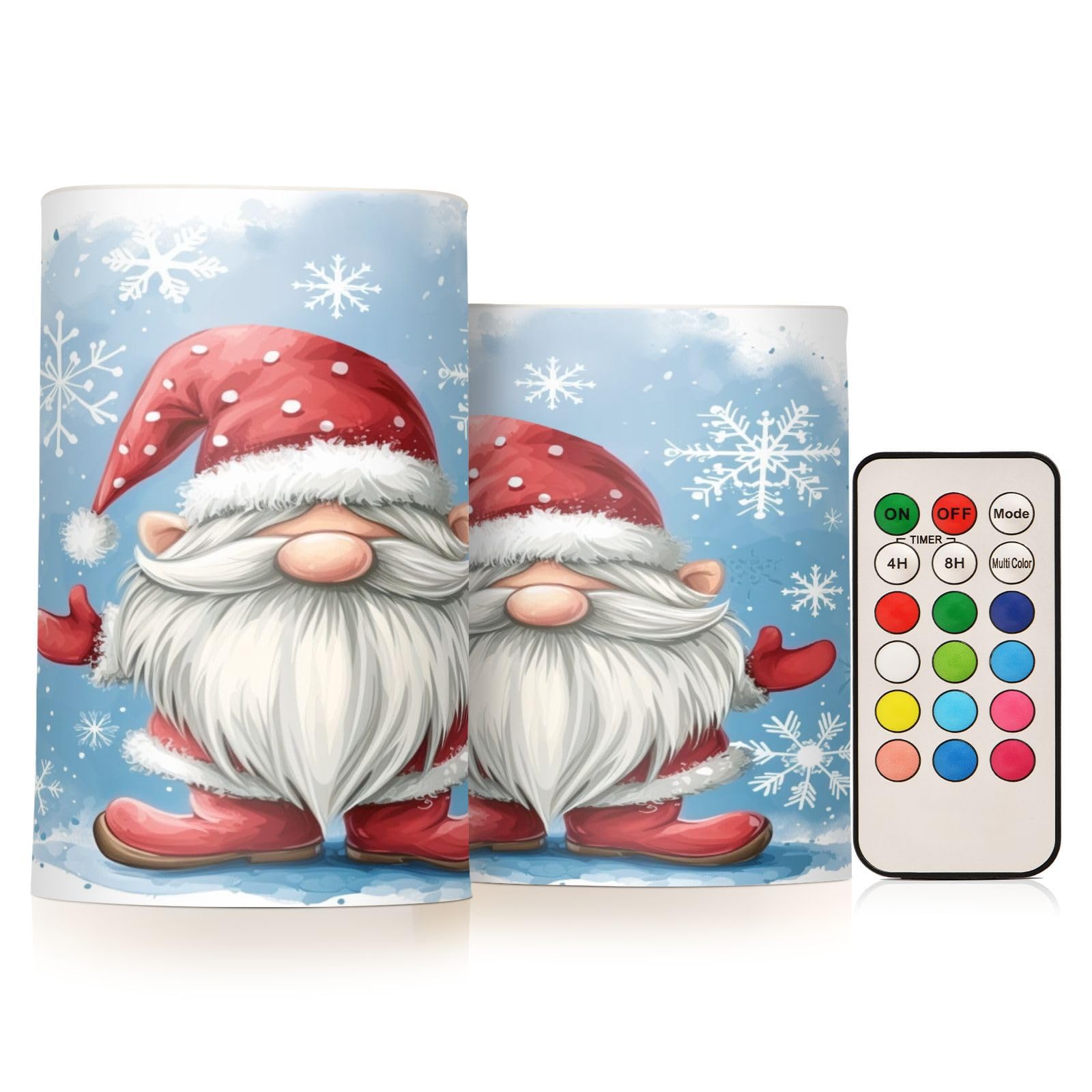 BOENLE Flickering Flameless Candles, Christmas Gnome Snowflake LED Candles with Remote Timer, Set of 2 Battery Operated Candle f