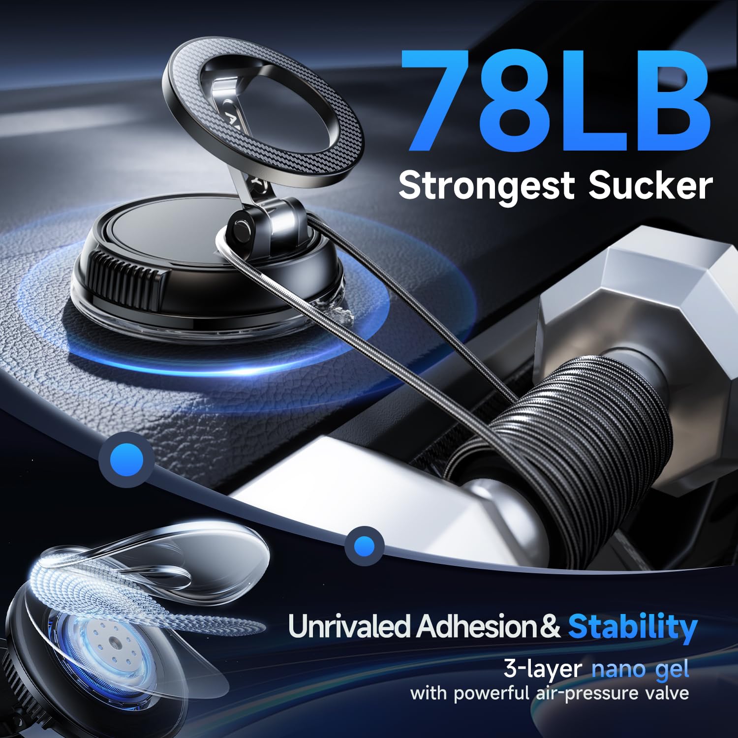 Car Phone Holder For Magsafe [78+Lbs Strongest Suction & 2400Gf Strongest Magnetic] 360 Adjustable Car Phone Mount, Phone Holder