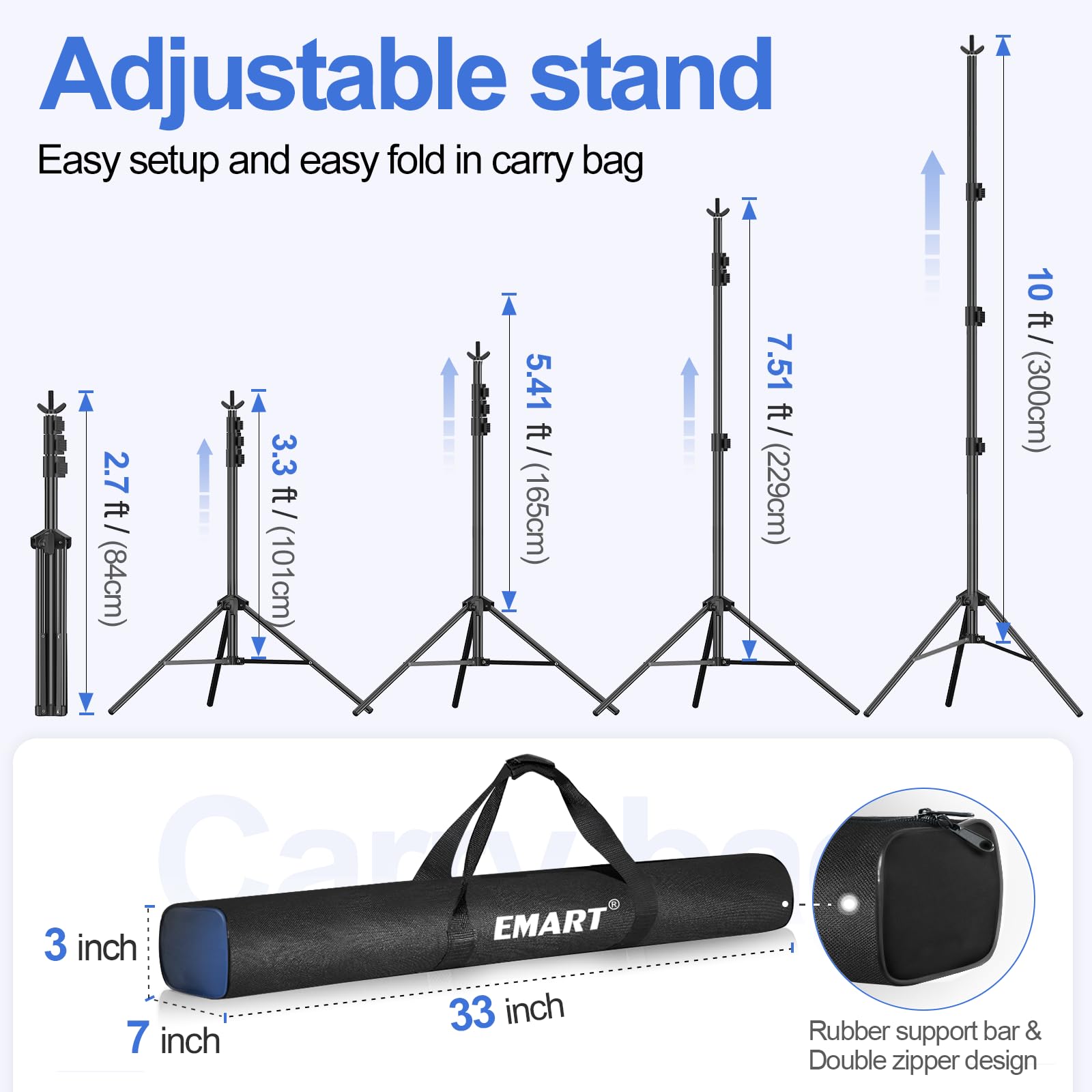Emart Backdrop Stand 10X10Ft(Wxh) Photo Studio Adjustable Background Stand Support Kit With 2 Crossbars, 6 Backdrop Clamps, 2 Sa