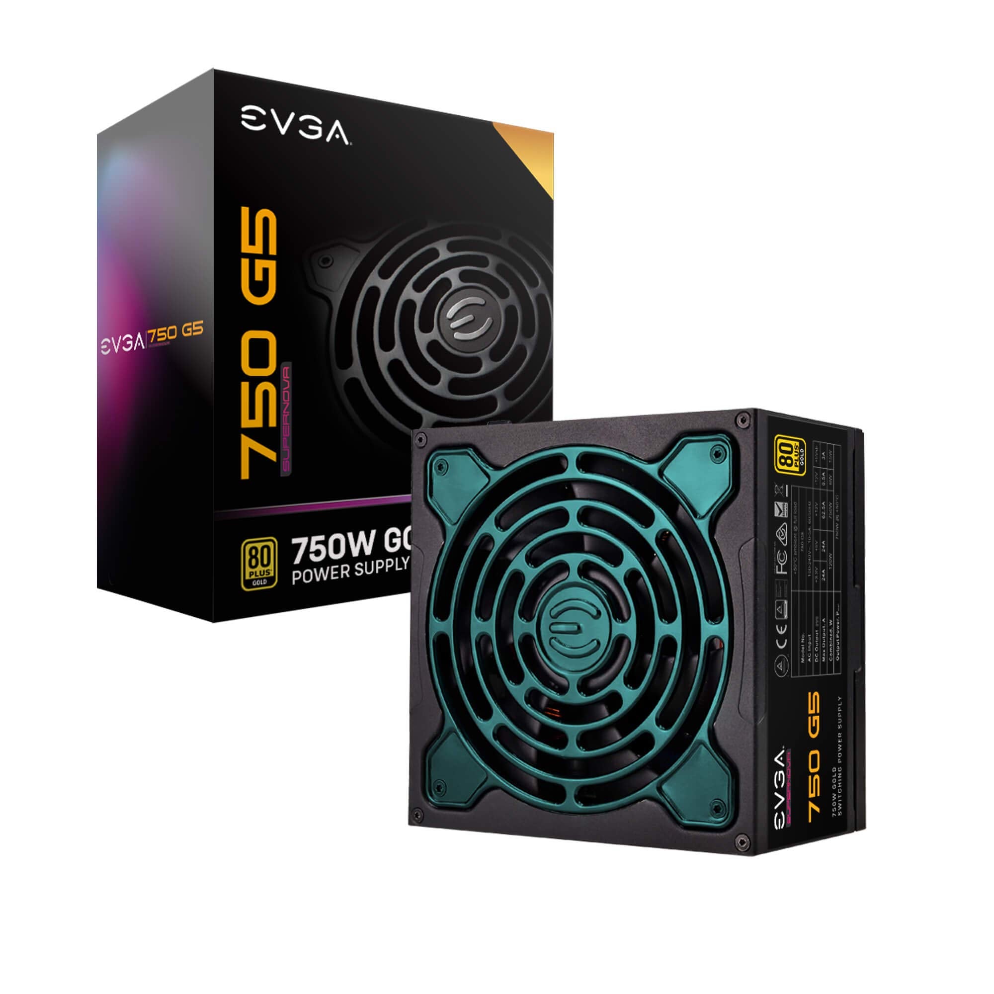 EVGA 750 G5, 80 Plus Gold 750W, Fully Modular, ECO Mode with Fdb Fan, 100% Japanese Capacitors, 10 Year Warranty, Compact 150mm 