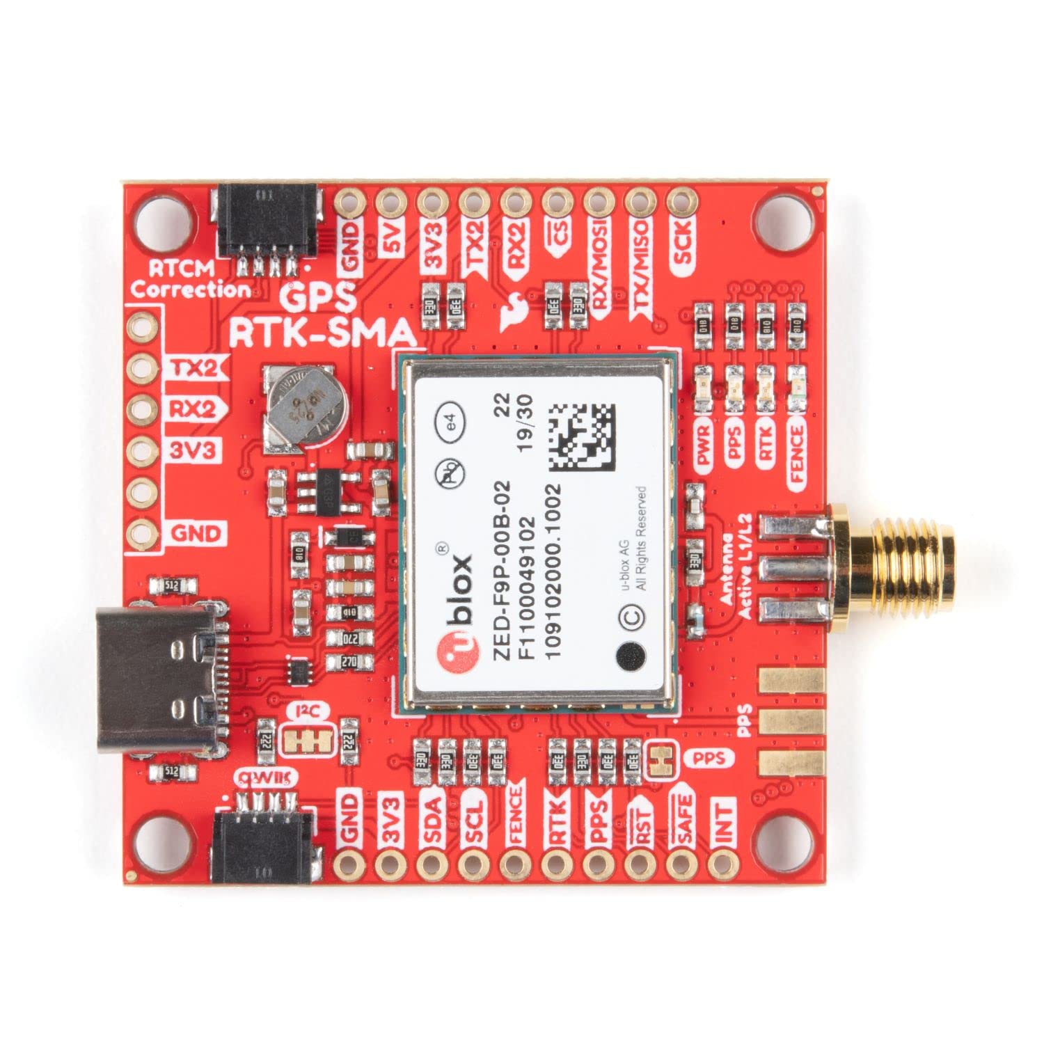 Sparkfun Gps Rtk Sma Breakout Zed F9P (Qwiic) Concurrent Reception Of Gps Glonass Galileo Beidou High Precision Gps 10Mm 3 Dimen