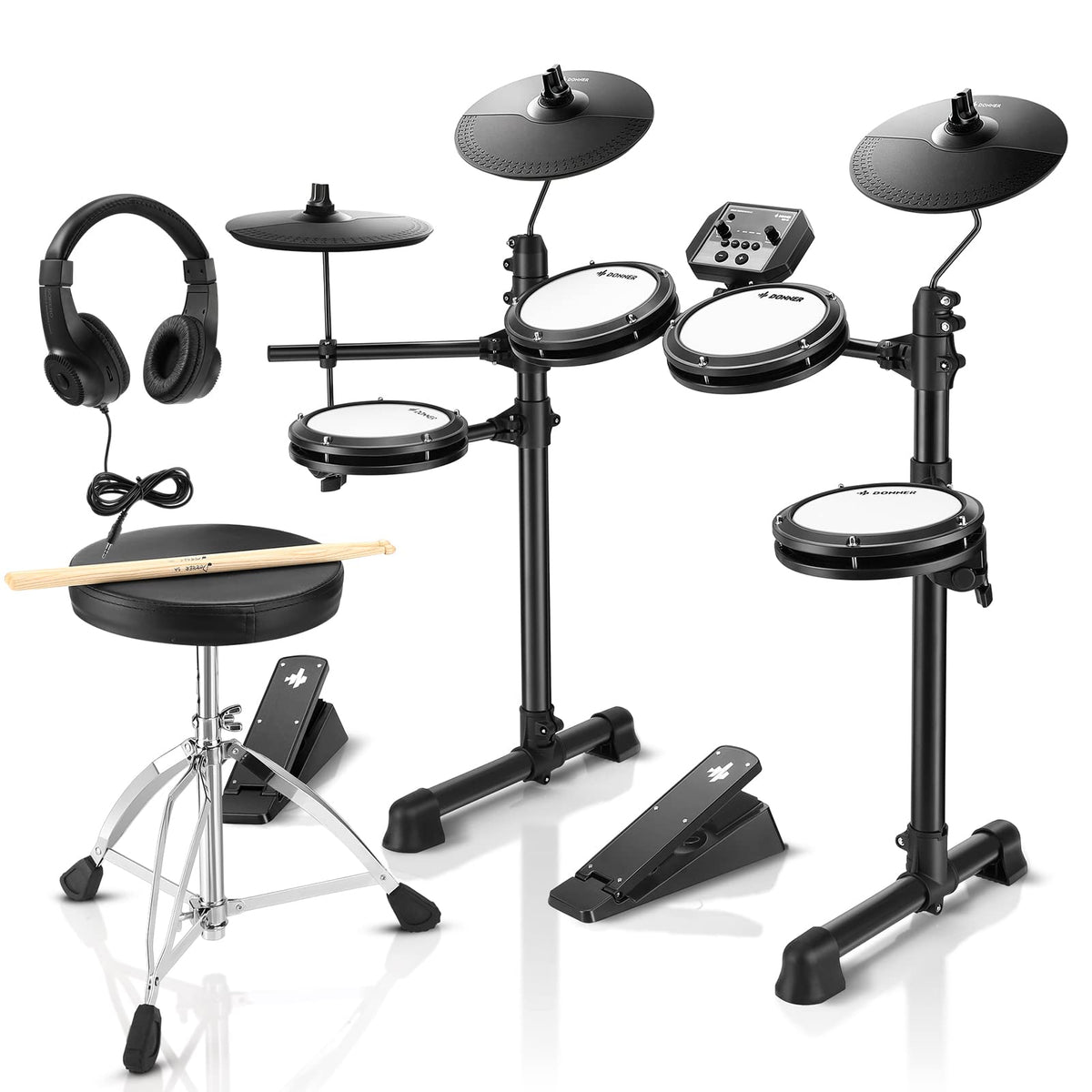 Donner Ded-80 Electronic Drum Set, Electric Drum Set For Beginner With 4 Quiet Mesh Drum Pads, 2 Switch Pedal, 180+ Sounds, Thro