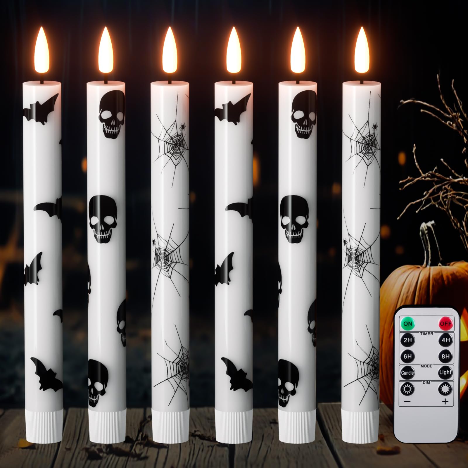 Genswin Flameless Taper Candles With Remote Timer, 6Pcs Led Flickering Taper Candles Battery Operated Real Wax With Spider Webs/