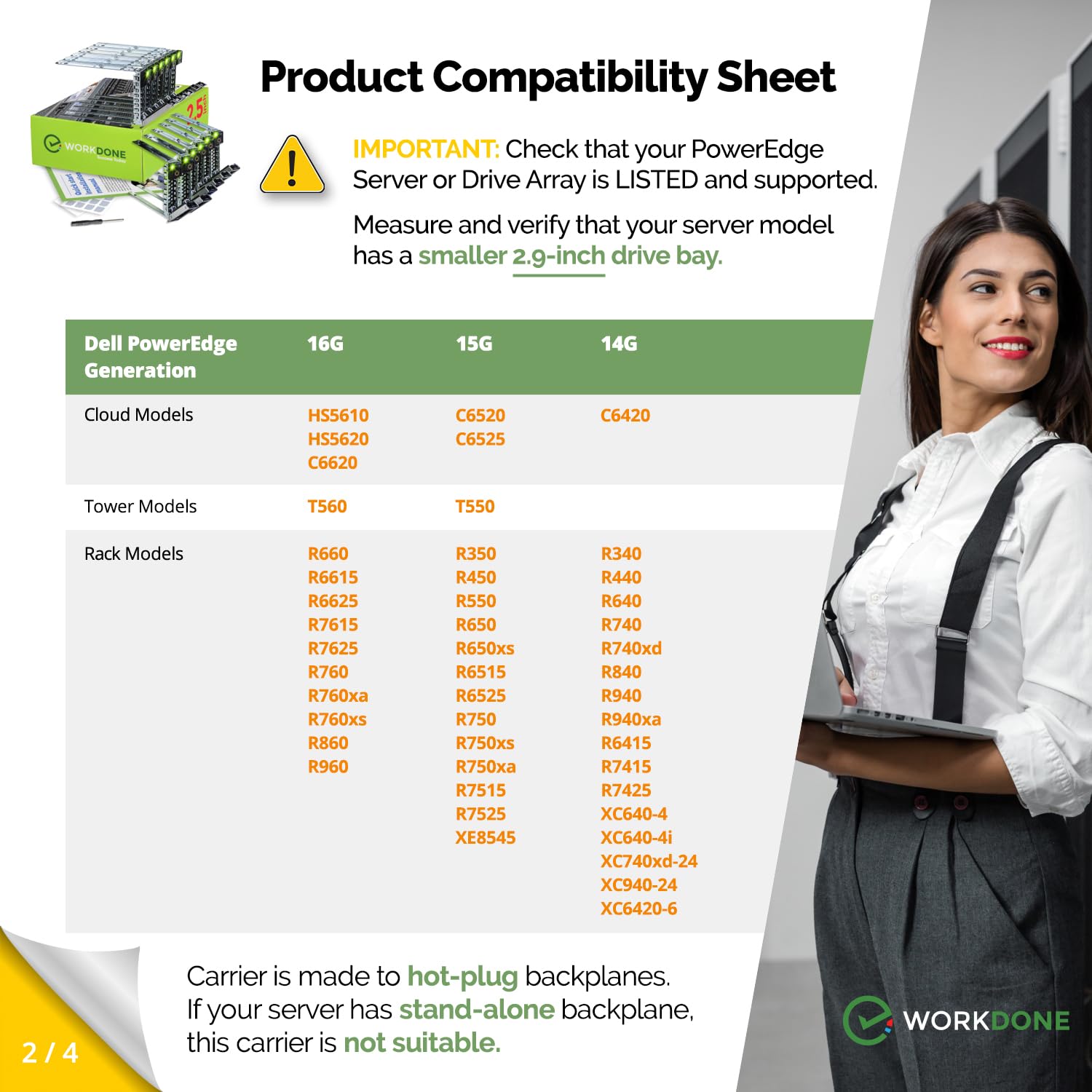 Workdone 12 Pack 2.5'' Drive Caddy   Compatible For Dell Poweredge Servers   14Th Gen R440 R640 R740 R740Xd R840 R940 R6415 R750