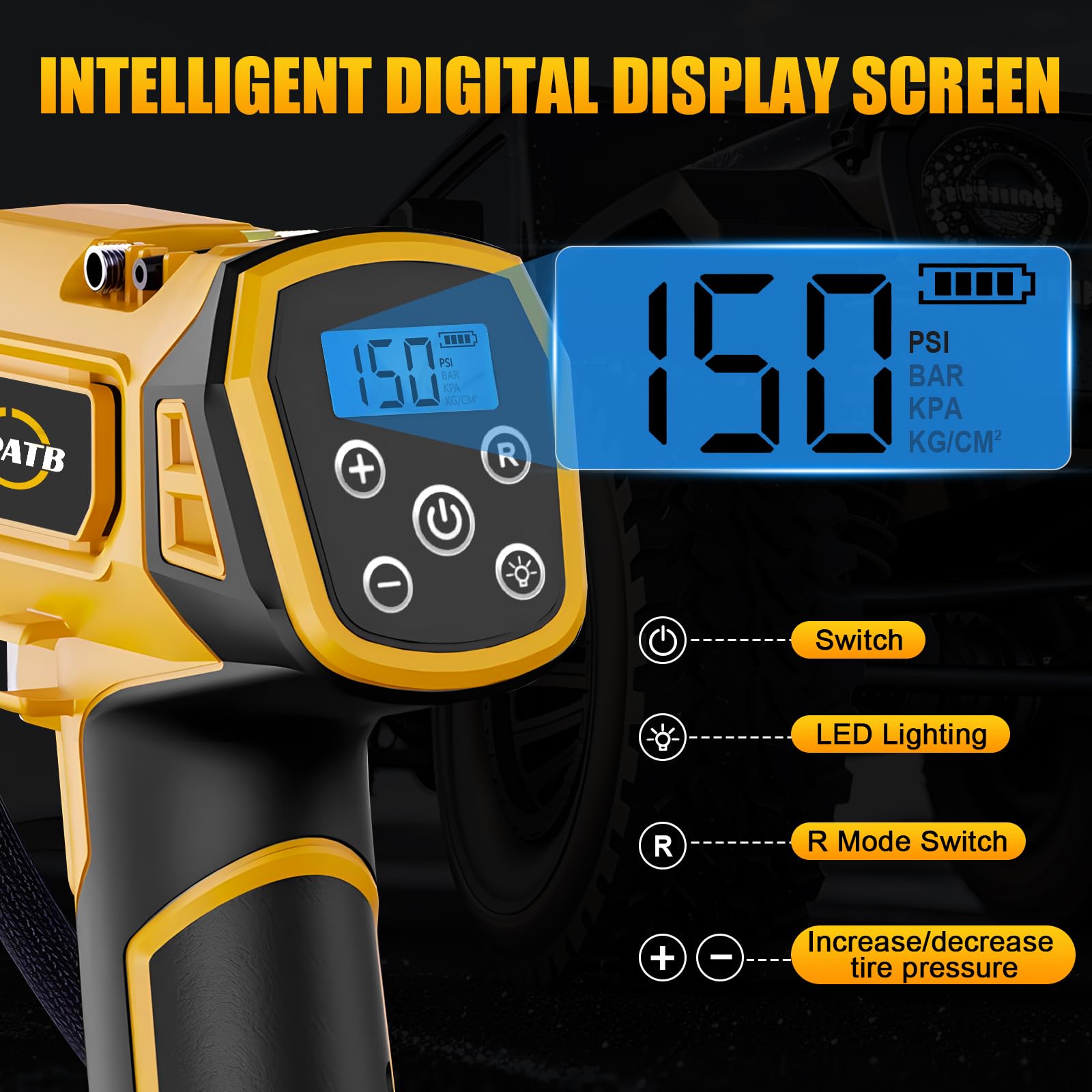 Cordless Tire Inflator Air Compressor For Dewalt 20V Max Battery,150Psi Portable Handheld Air Pump With Digital Pressure Gauge F