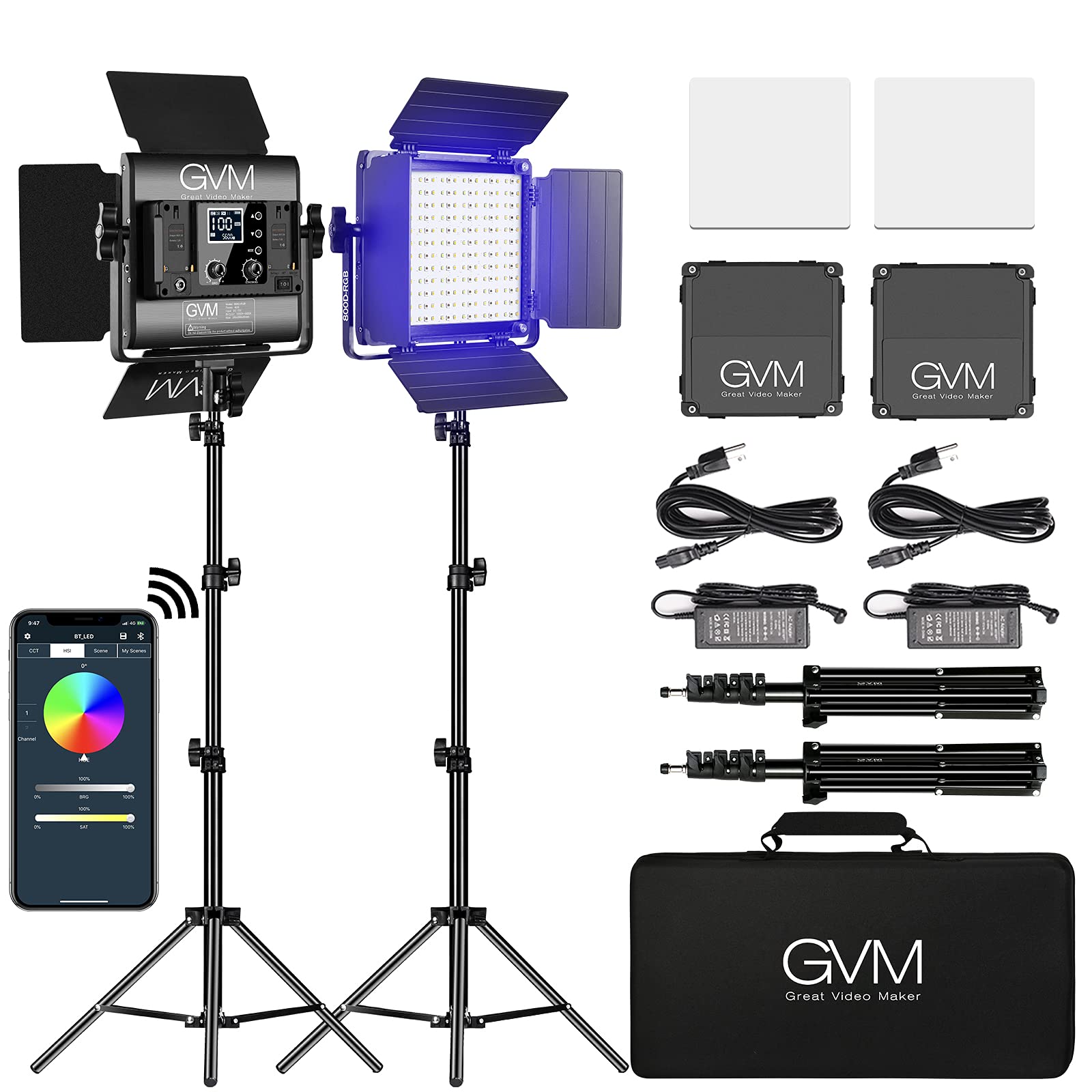 Gvm Rgb Led Panel Video Light, Photography Lighting With App Control, 800D Video Lighting Kit For Youtube Studio, Gaming, Stream
