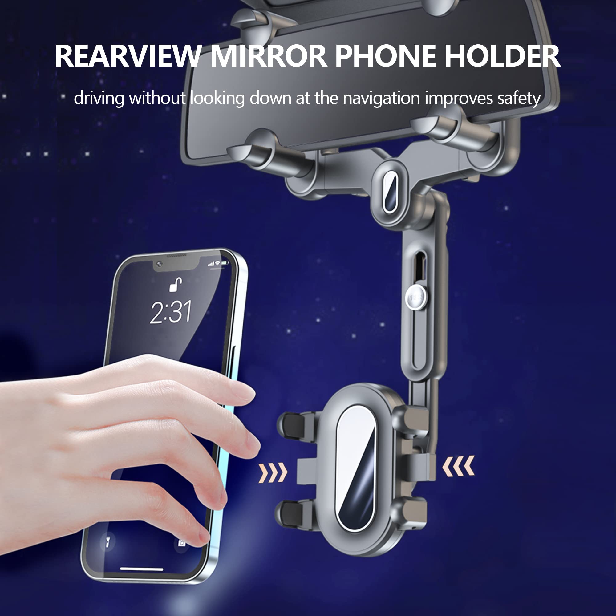 Turcee Car Rearview Mirror Navigation Phone Holder,[2022 New Upgraded ] Car Phone Holder,360   Rotatable And Retractable Car Pho