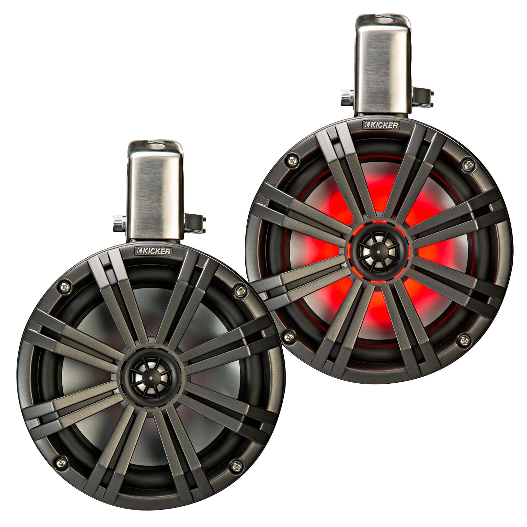 Kicker Kmtc8 8'' Loaded Marine Wake Tower Enclosures With 45Km84L Speakers   Charcoal Grills With Black Enclosures