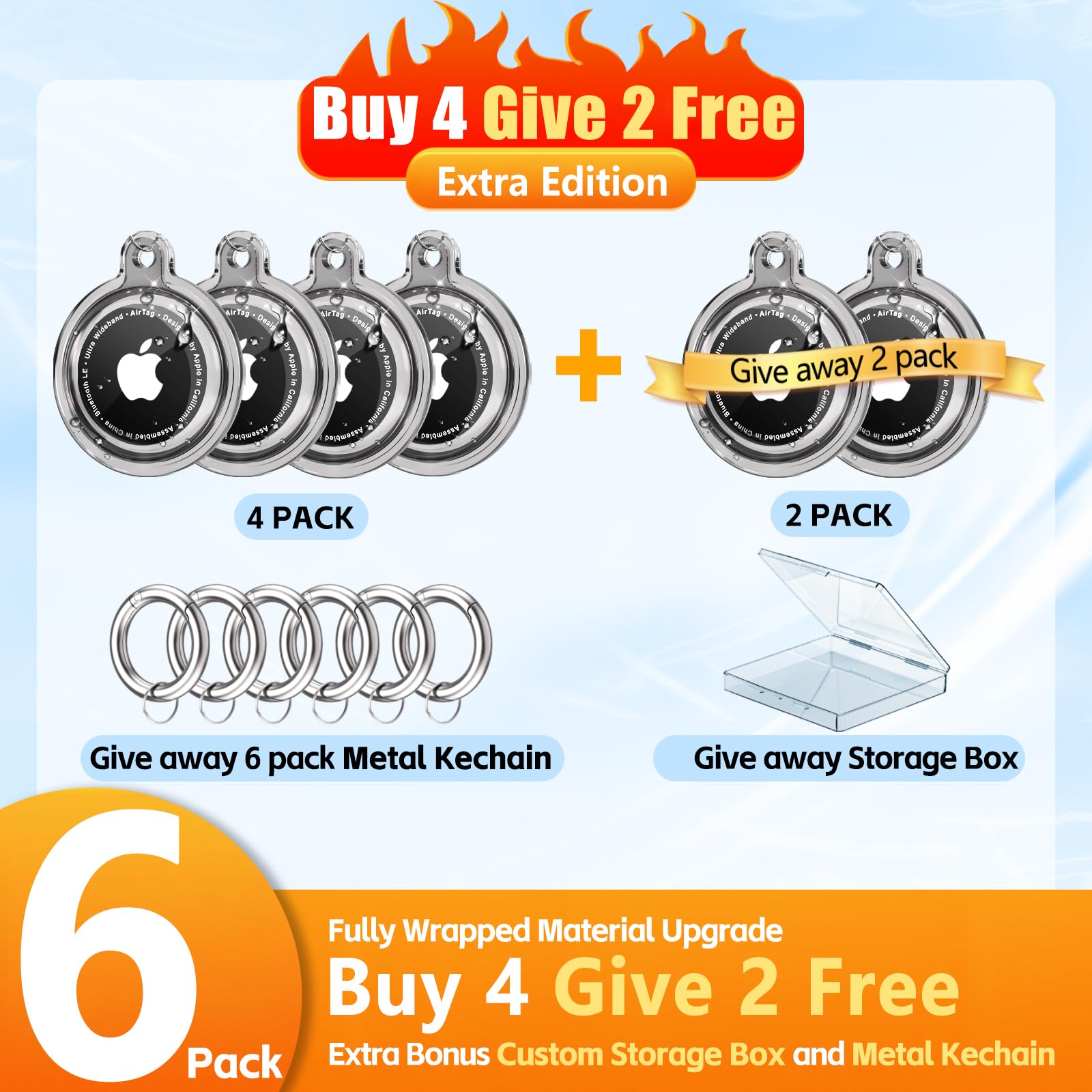 Galafoki 4 Pack Airtag Holder, Waterproof 4 Pack Airtag Case With Airtag Keychain, Air Tag Holder Shockproof & Scratchproof For For Pet Tracking, Bags, Kids, Keys, Luggage   Clear Black