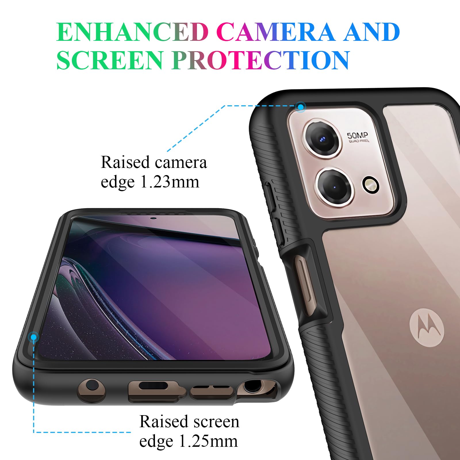 Wahhle Compatible With Moto G Stylus 5G 2023 Case, Built In Screen Protector Full Body Shockproof Slim Fit Bumper Protective Pho