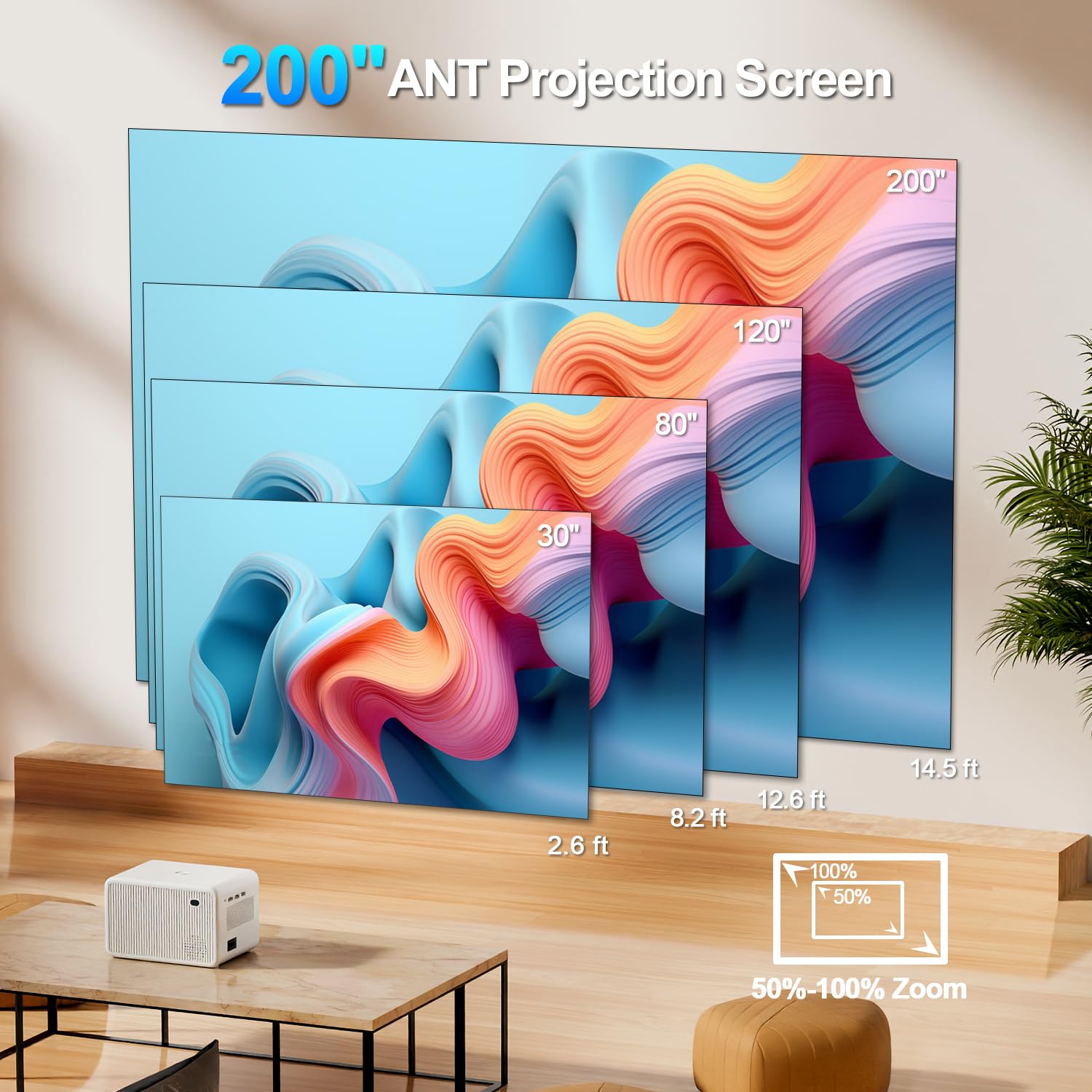 Projector With Wifi And Bluetooth, 16000Lm Indoor Outdoor Portable Projector, Native 1080P Video Movie Projector, Home Projector
