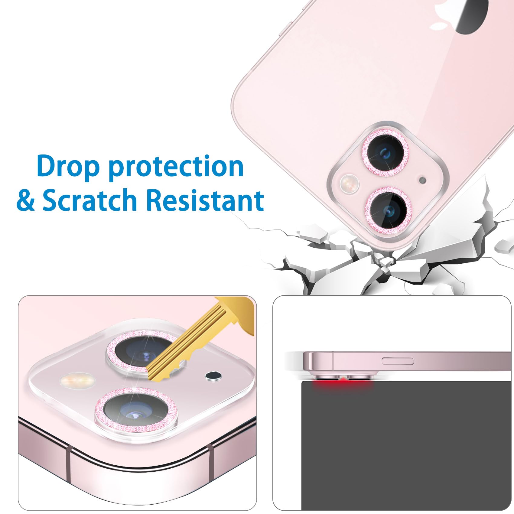 ?3 Pack?Dengduoduo Tempered Glass Camera Lens Protector For Iphone 13 6.1'' & Iphone 13 Mini 5.4'', Bling Glitter Sparkle Ultra