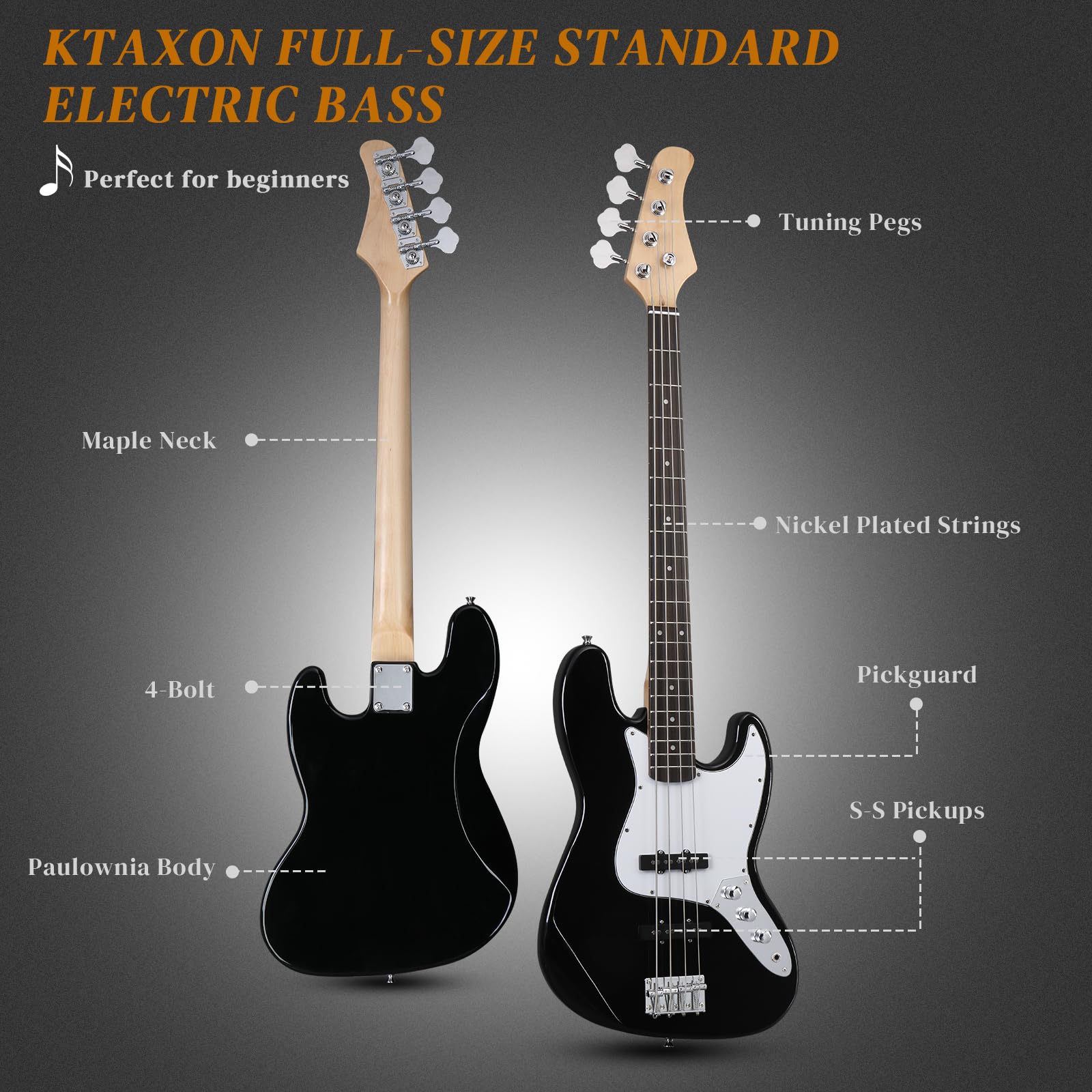 Ktaxon Electric Bass Guitar With 20Watt Amplifier, 4 String Right Handed Electric Bass Kit For Beginner & Professionals W/A Bag,
