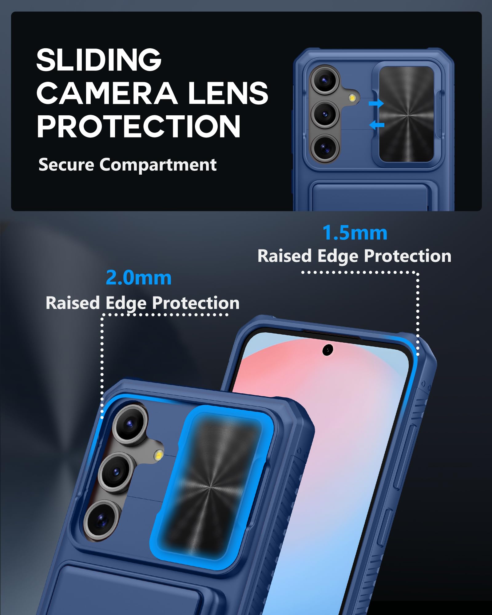 Atatoo For Samsung Galaxy S24 Fe Case With Card Holder(Store 4 5 Cards) & Slide Camera Cover & Rfid Blocking, Military Grade Pro