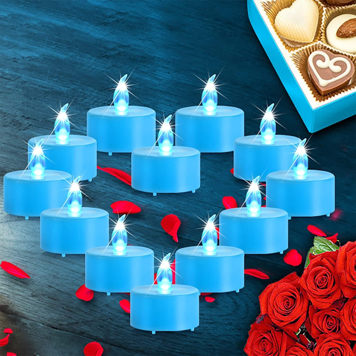 Led Tea Lights Candles- 24Pack Blue Flameless Candles Realistic And Bright Flickering Long Lasting 200Hours For Holiday Celebrat