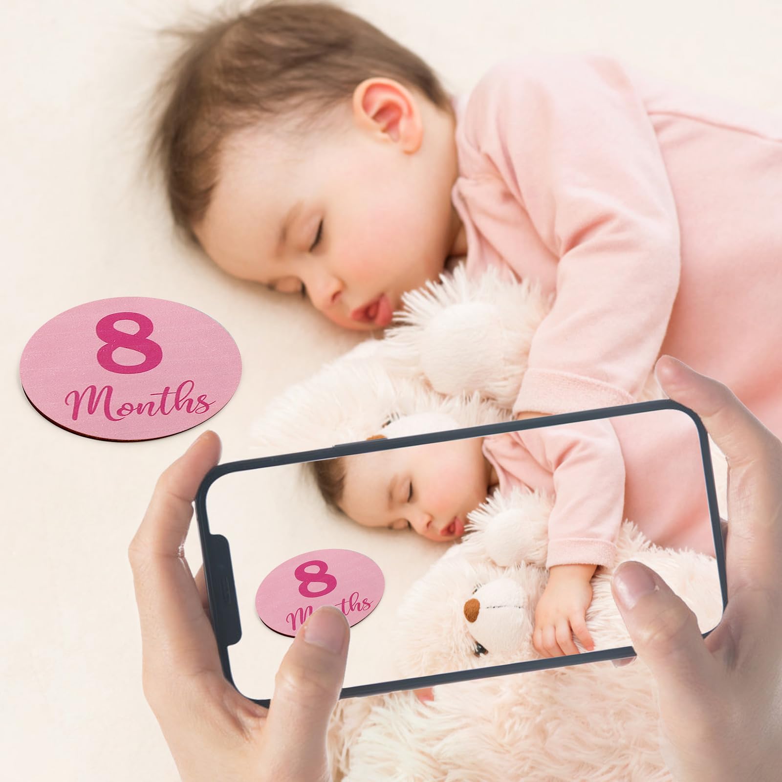 Wooden Monthly Baby Milestone Cards,Monthly Milestone Wood Discs,13 Pack Digits Printed Baby Months Signs Wood Gift Baby Announc