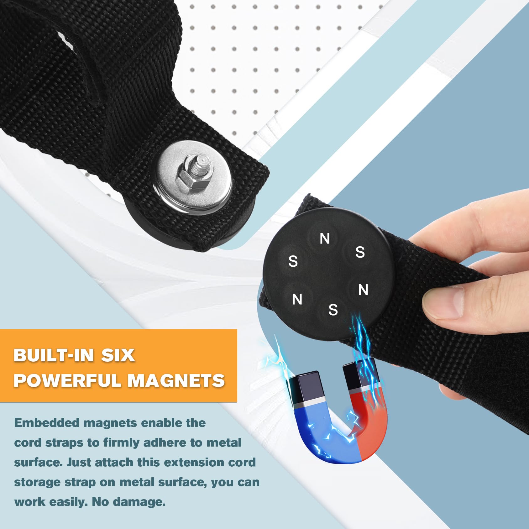 Xuuza 3 Pack Magnetic Extension Cord Organizers, 2.6 Inch Magnet Hooks Heavy Duty Magnetic Hangers Cable Straps Holder Stick To