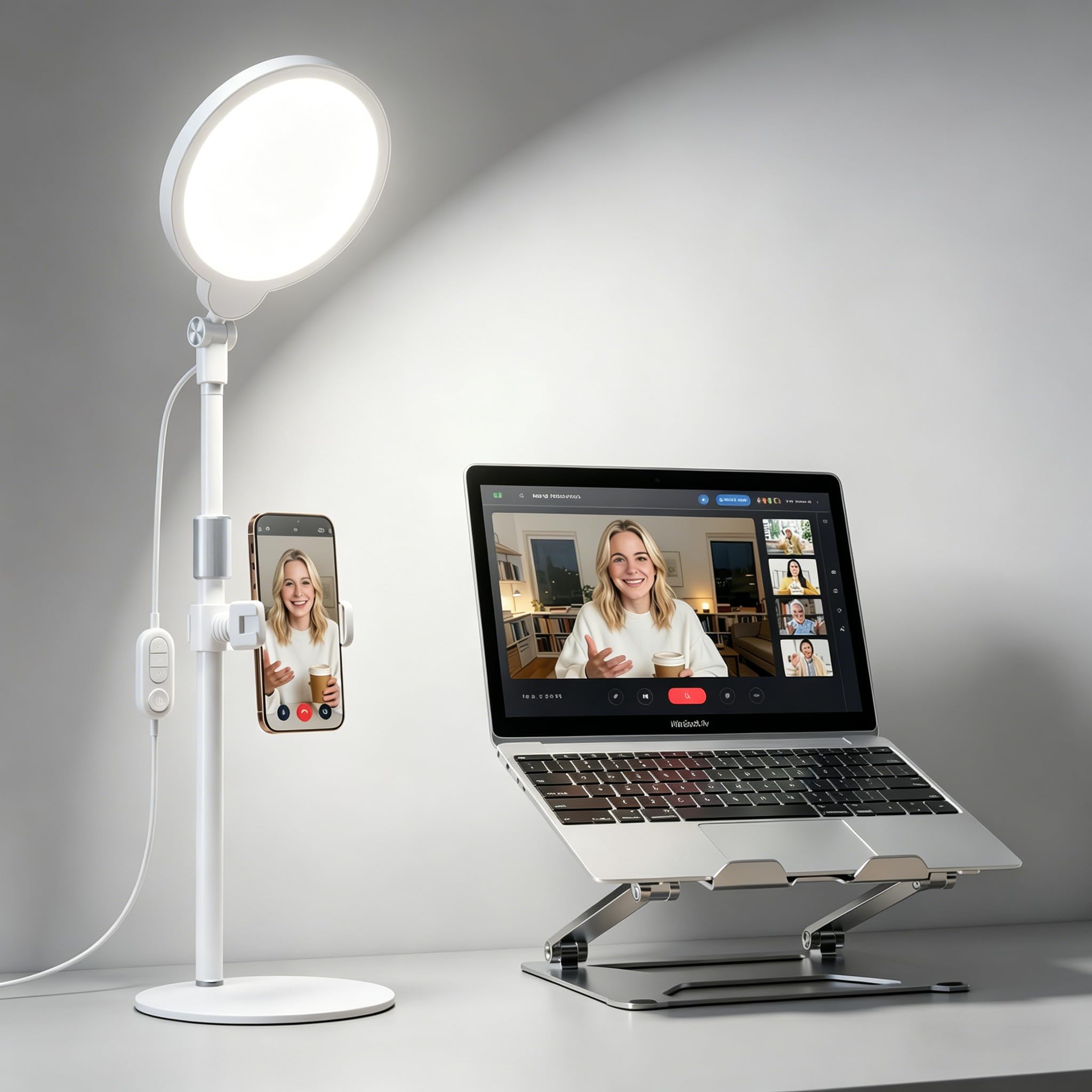 7 Ring Light with Stand for Desk, 30 Modes for Video Conference Lighting