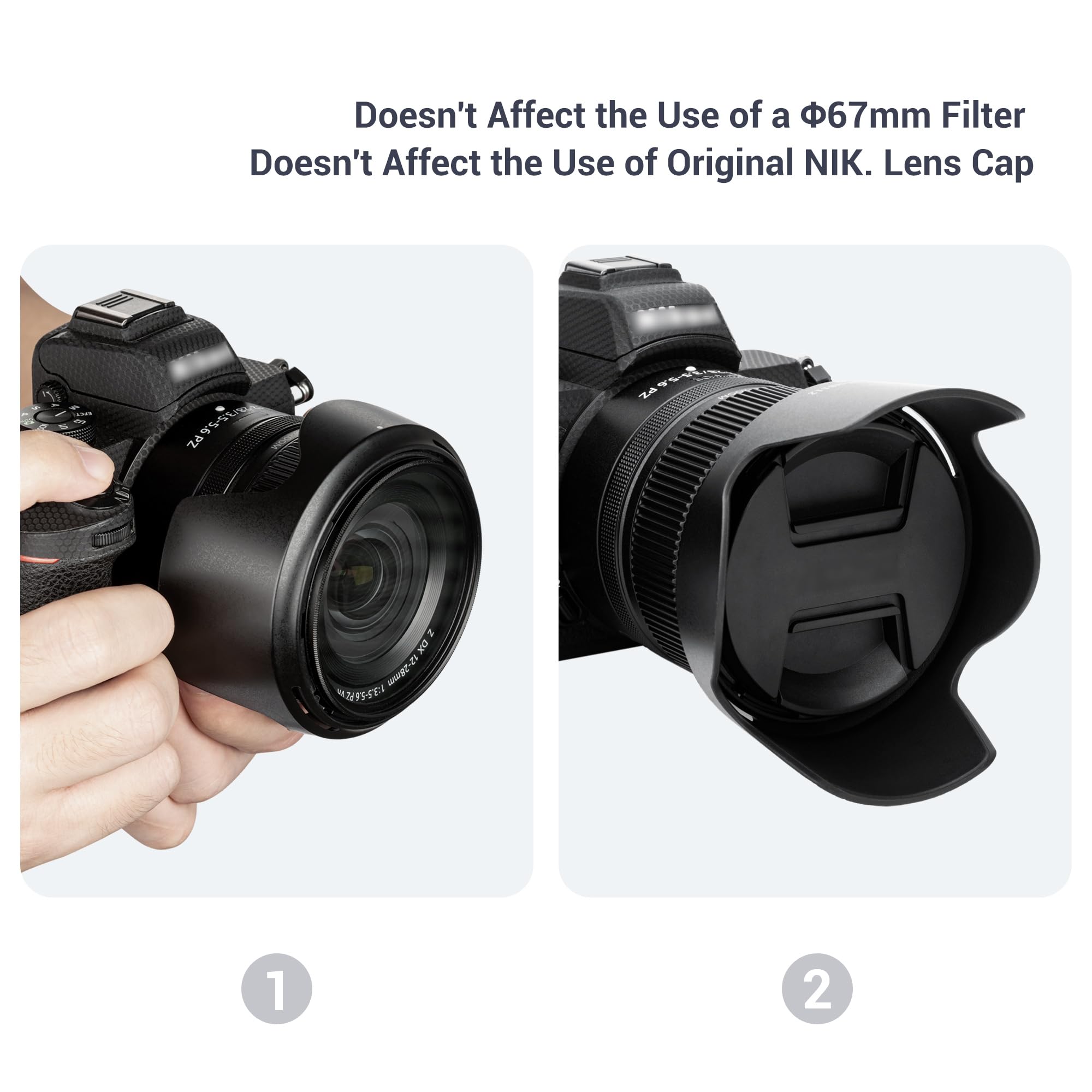 Lens Hood For Nikon Nikkor Z Dx 12 28Mm F3.5 5.6 Pz Vr Lens, Reversible Lens Shade Replace Nikon Hb 112 Lens Hood, Compatible Wi