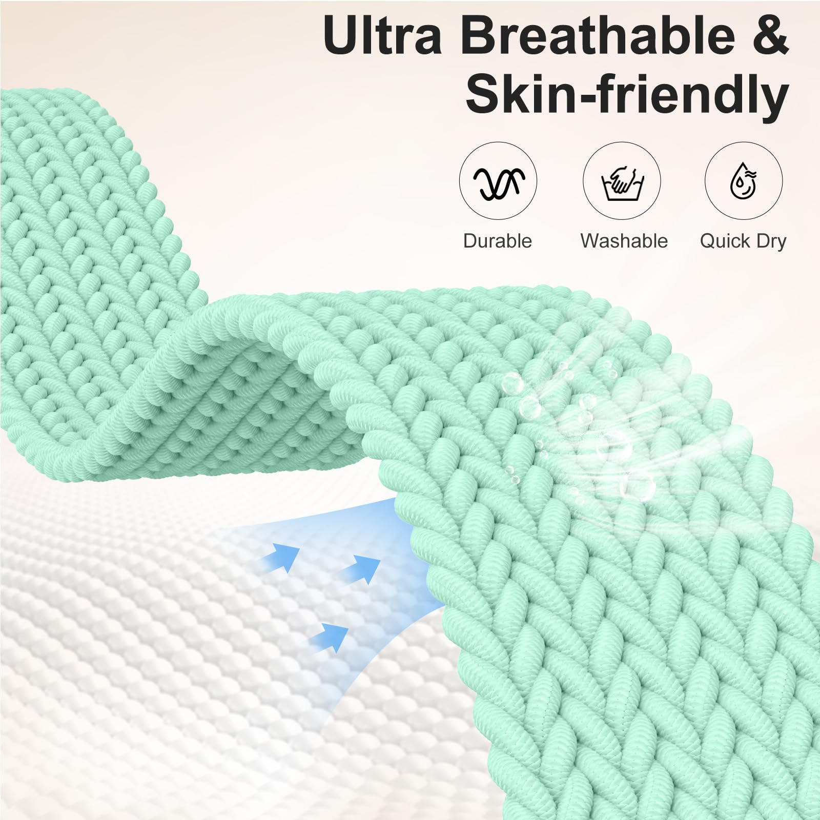 Maledan Clean Bands Compatible For Fitbit Sense/Sense 2 Bands Women Men, Adjustable Stretchy Solo Loop Elastic Nylon Sport Strap