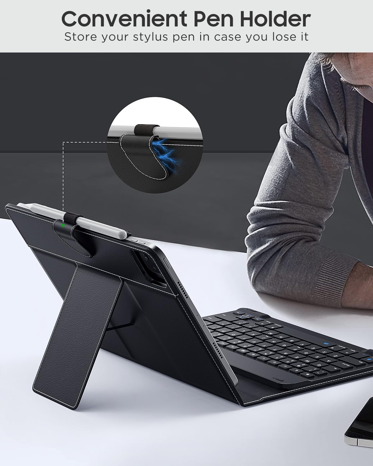 Moko Universal Tablet Case With Keyboard For 9,9.7,10.1,10.2,10.4,10.5,10.9,11 Tablets, With Removable Wireless Bluetooth Keyboa