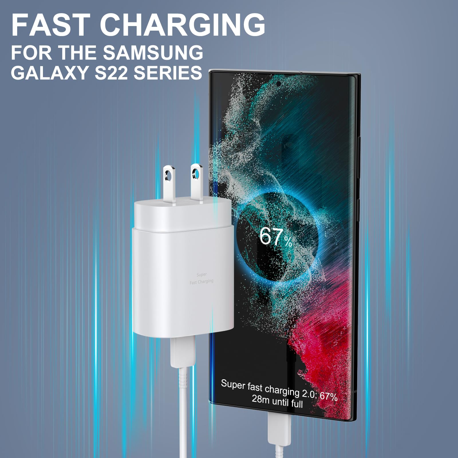 Type C Charger Fast Charging,25W Pd Usb C Fast Wall Charger Block & 6.6Ft Android Phone Charger Cable For Samsung Galaxy S24 S23