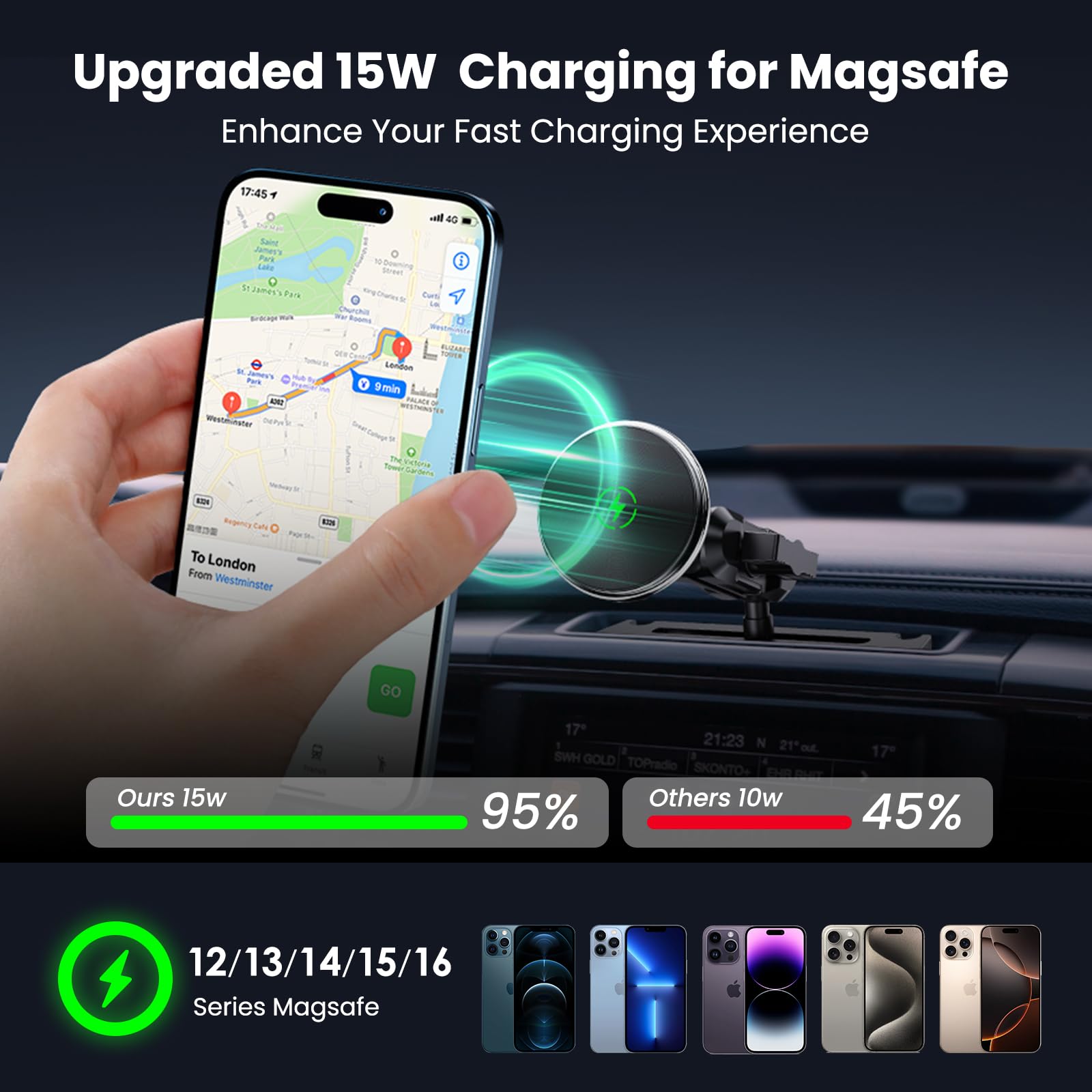 Kaishengyuan Magnetic Phone Mount With Wireless Charging For Ram Truck 2013-2018, Dash Mount Cell Phone Holder Compatible With R