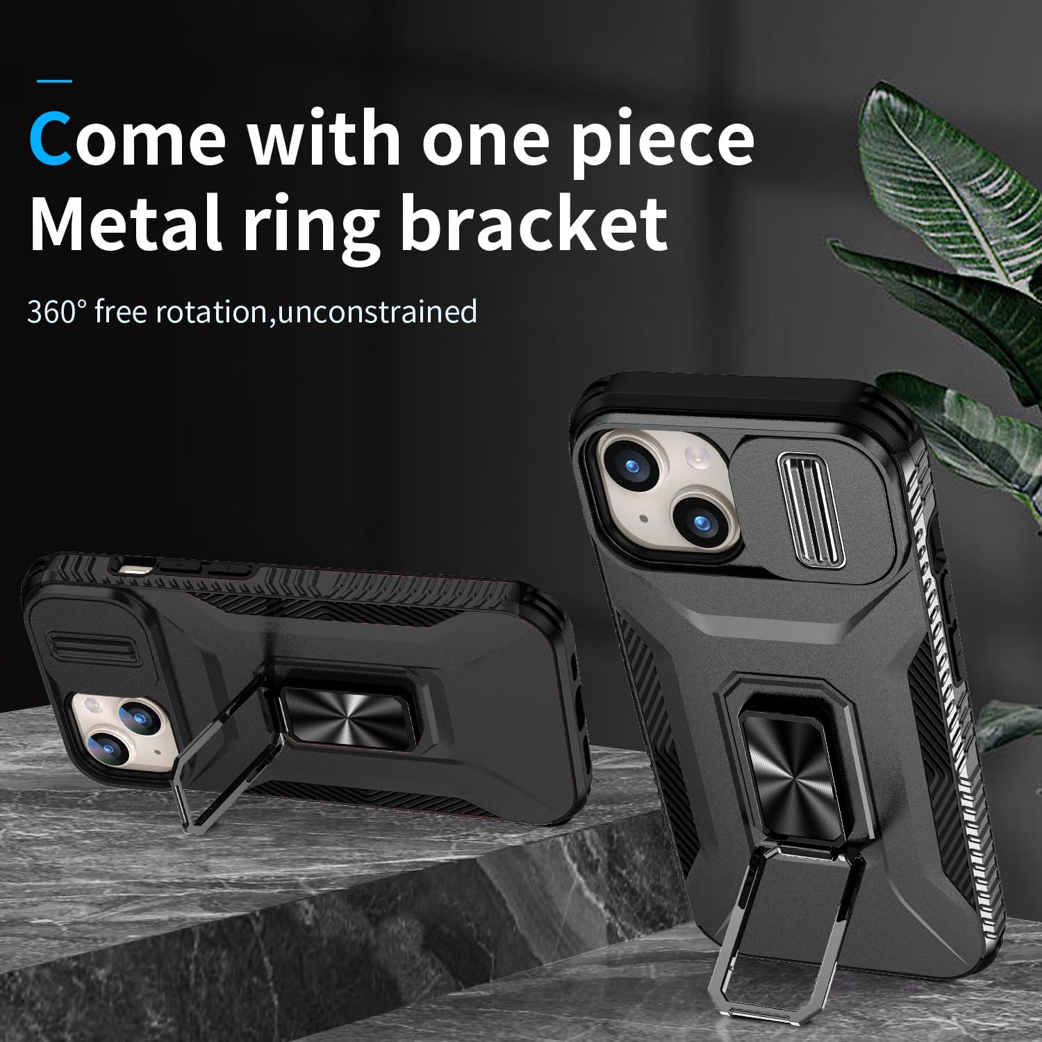 Hitaoyou For Iphone 15 Case, Phone Case Iphone 15,Iphone 15 Case With Camera Cover & Kickstand Military Grade Shockproof Heavy D