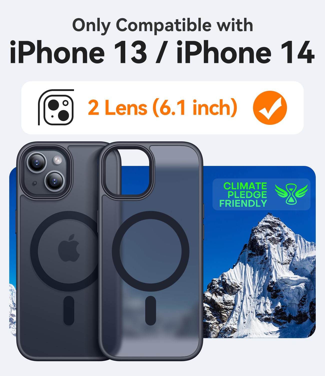Canshn For Iphone 14 Case/Iphone 13 Case, Compatible With Magsafe, Translucent Matte Back Slim Shockproof Phone Cover, Black
