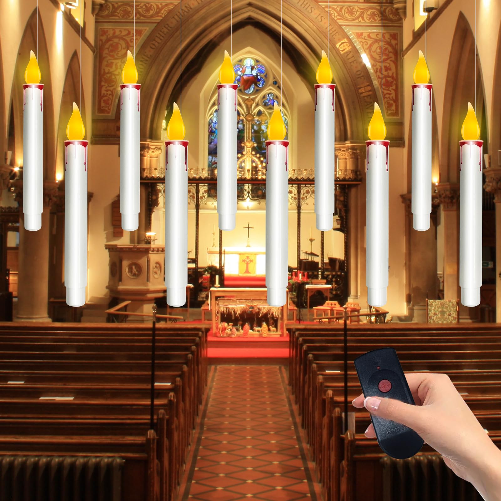 10 Pcs Floating Candles With Remote, Halloween Decorations Hanging Floating Candles With Flickering Warm Lights, Led Battery Ope