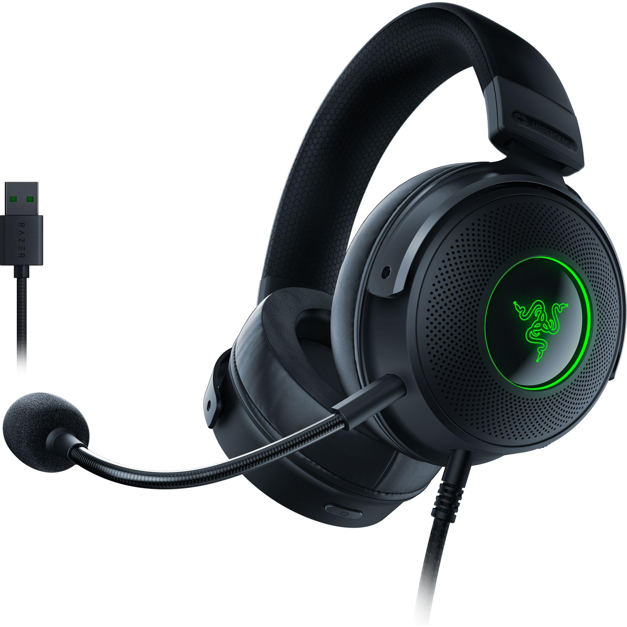 Razer Kraken V3 Hypersense Wired Usb Gaming Headset W/Haptic Technology: Triforce Titanium 50Mm Drivers   Thx Spatial Audio   Hy