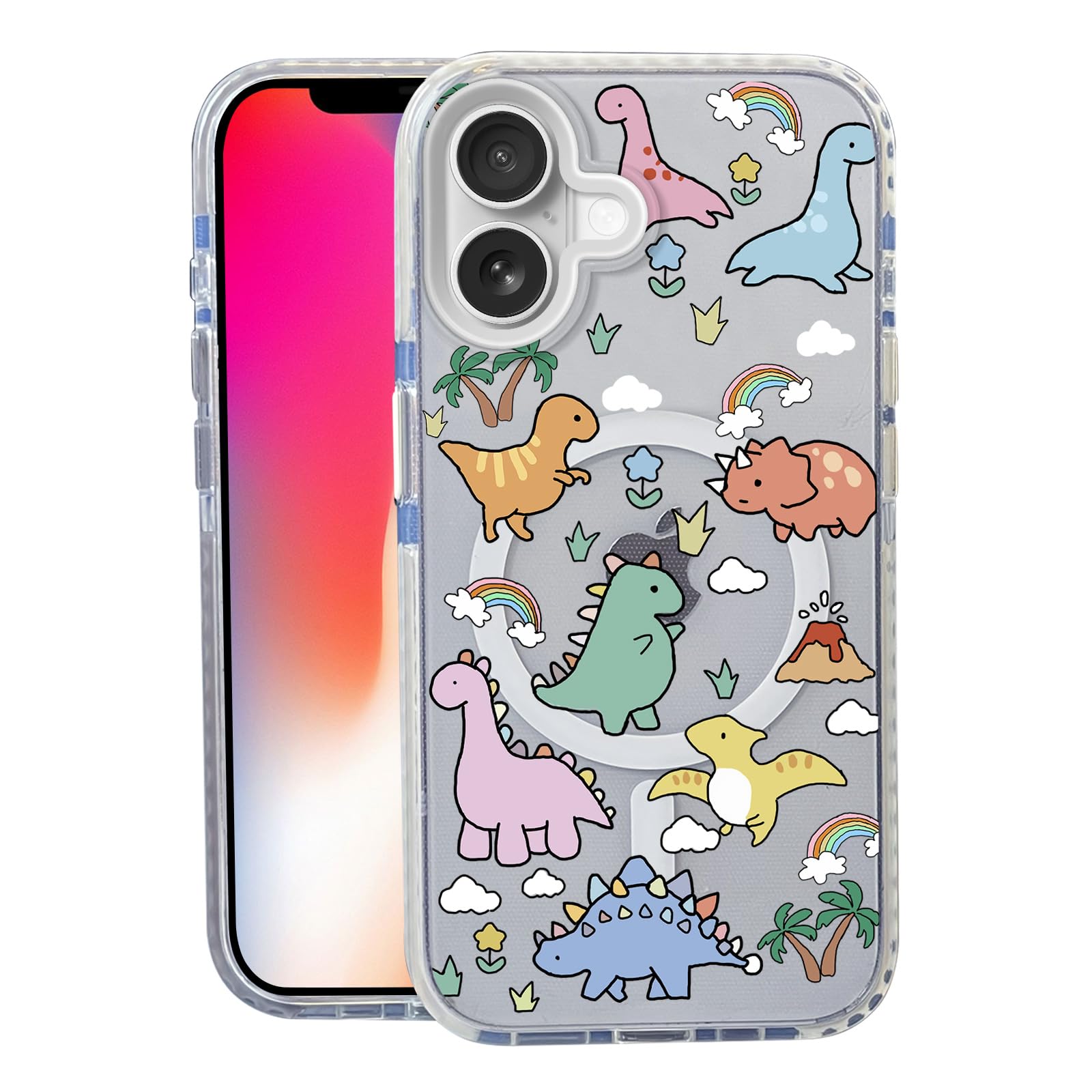 Nimeey Little Dinosaur for iPhone 17 Case,MagSafe Compatible,Matte Soft Slim Shockproof Cover,Anti-Fingerprint,Anti-Yellowing,An