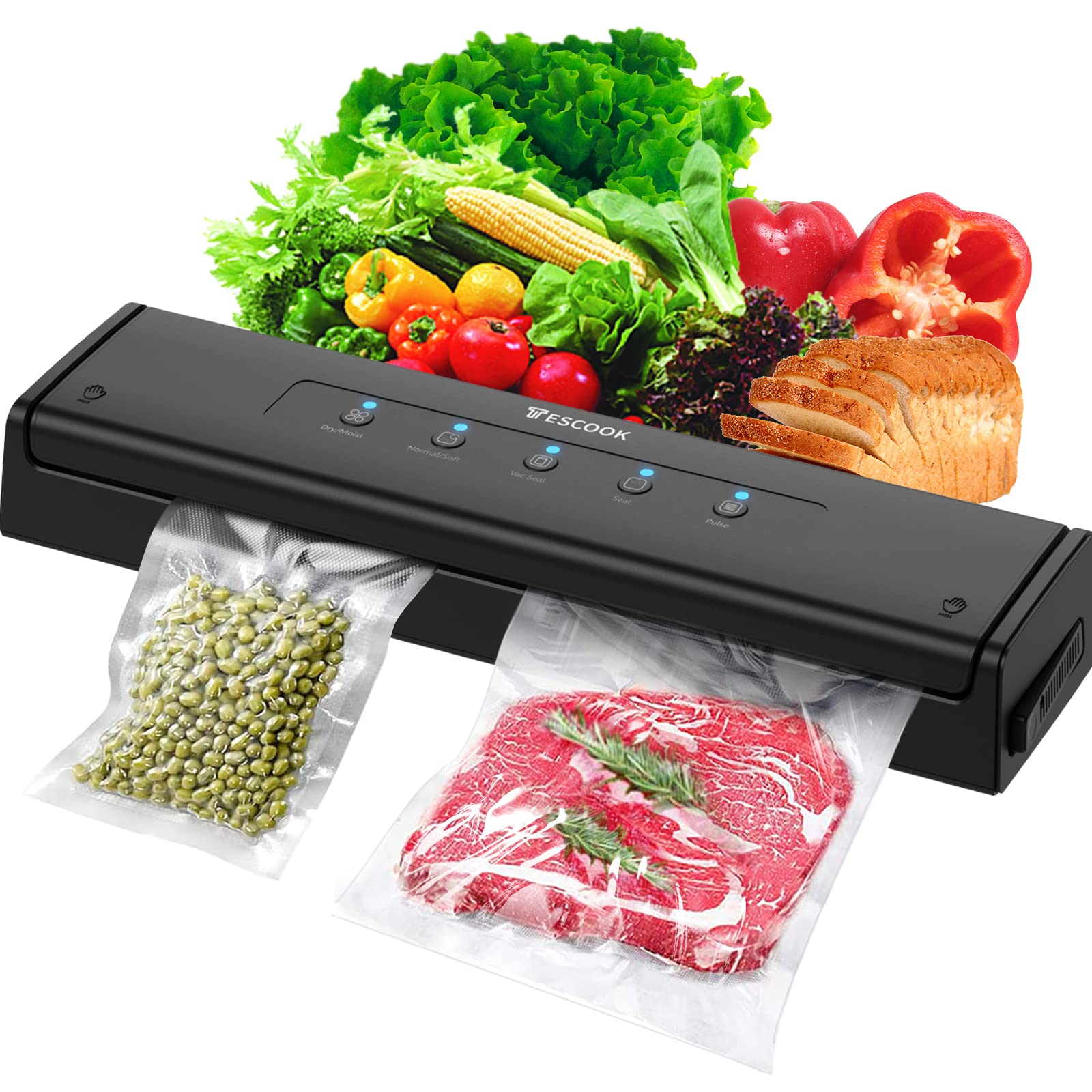 Automatic Vacuum Sealer Machine For Food Storage And Sous Vide, Dry And Moist Food Modes, Compact Design 15 Inch With 10Pcs Vacu
