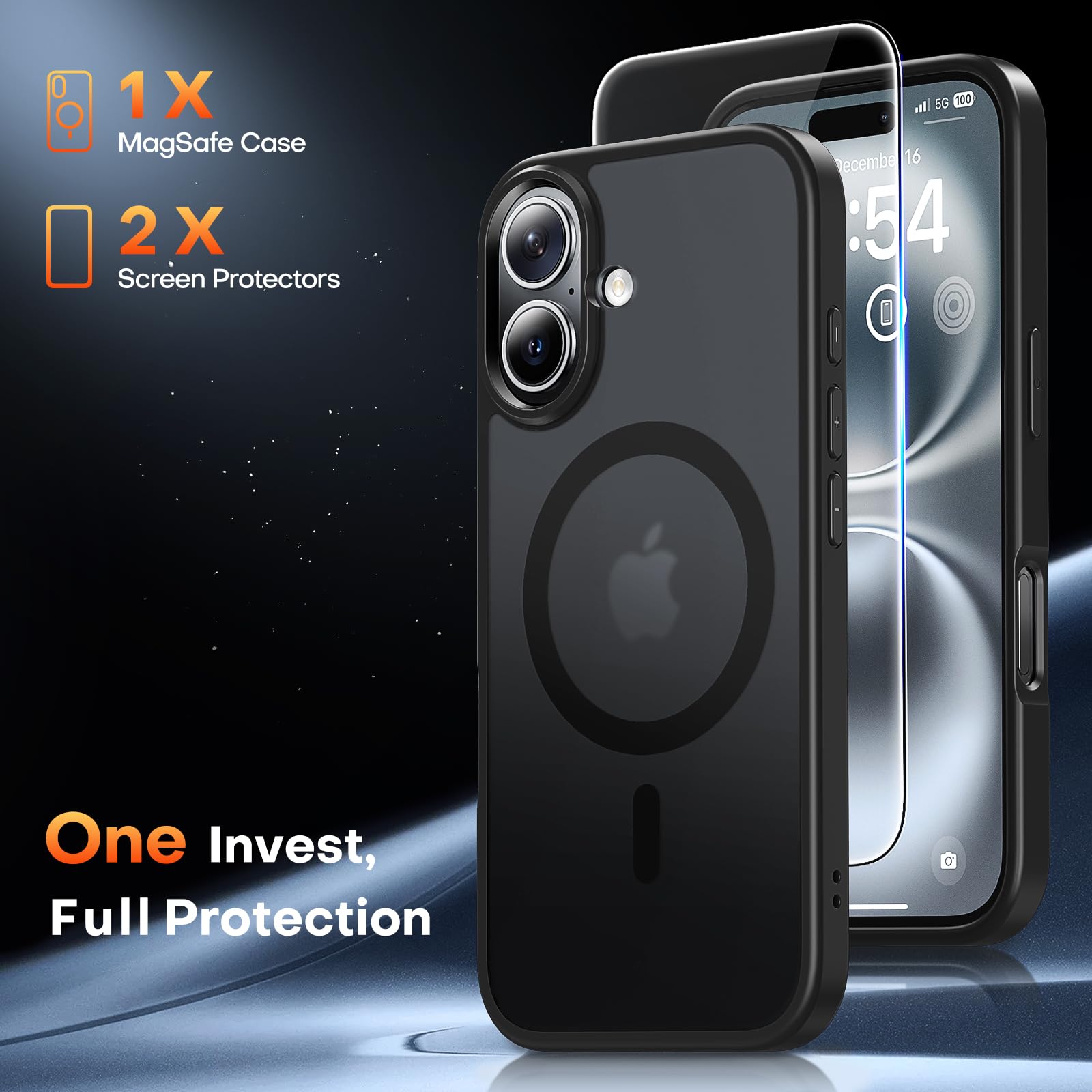 Tauri 3 In 1 For Iphone 16 Plus Case, [Compatible With Magsafe] With 2X Screen Protectors, Slim Translucent Matte Magnetic Phone