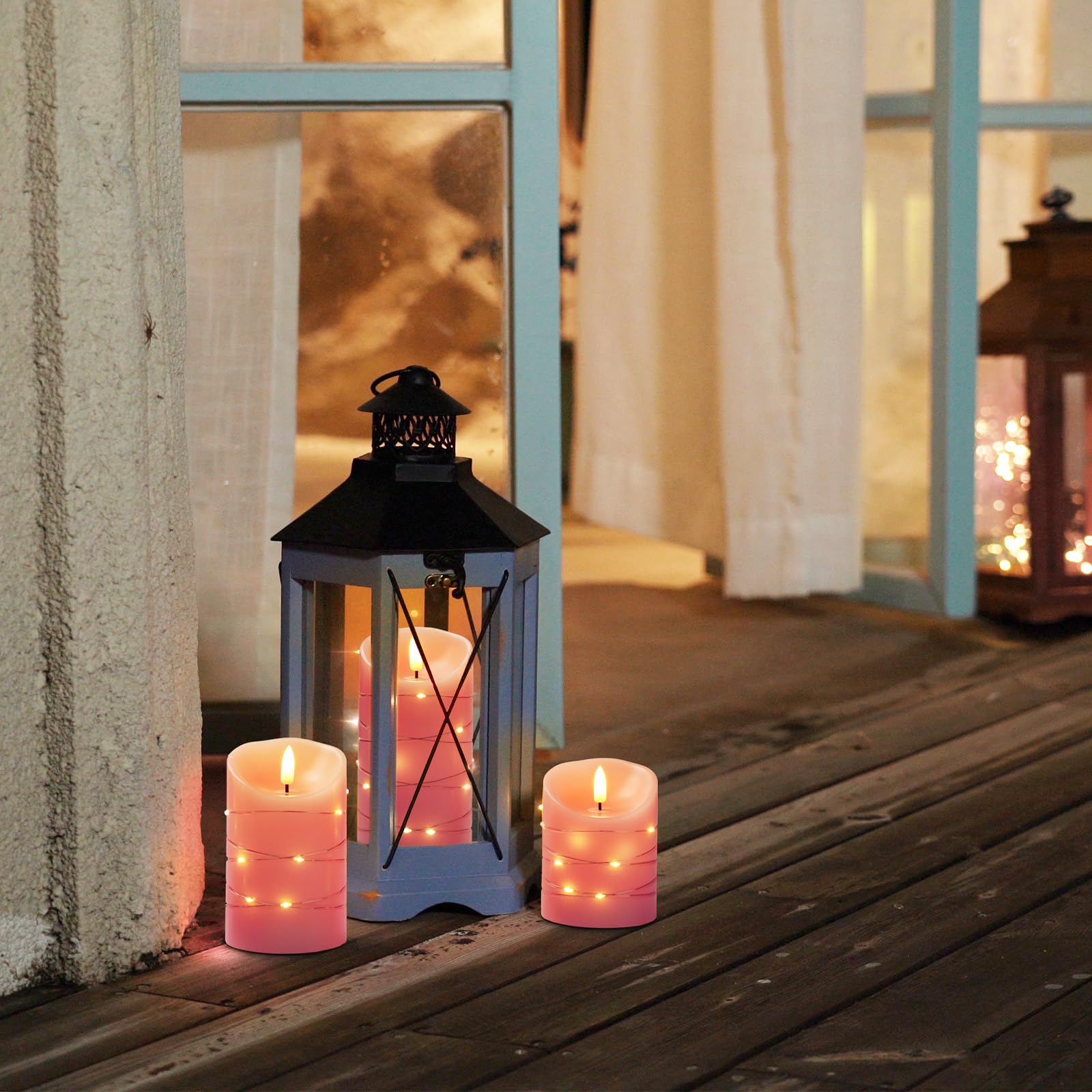 Homemory Flameless Candles With String Lights, 3 Pack Embedded Fairy String Lights Led Candles, Electric Flickering Candles With