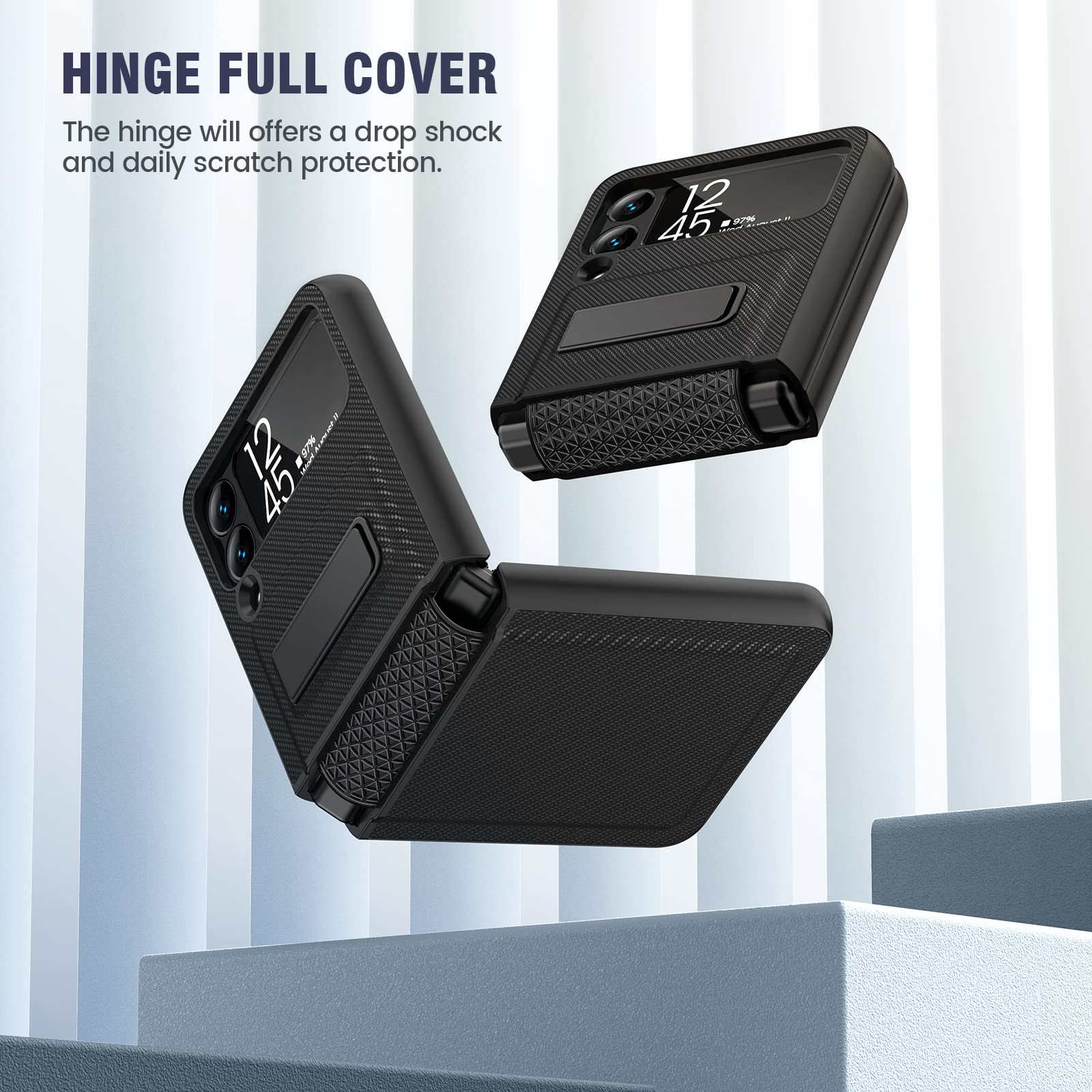 Caka Compatible For Galaxy Z Flip 3 5G Kickstand Case, Z Flip 3 Case With Camera Protector Hinge Protection Wireless Charging Co