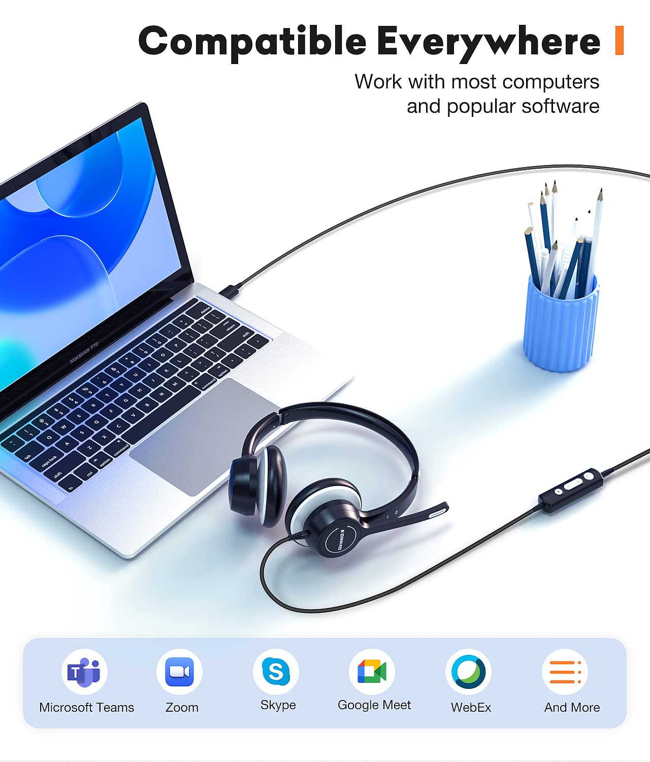 Konnao Usb Headset With Microphone, 3.5Mm Wired Computer Headsets With Noise Cancelling Microphone, Stereo Headphones With Mic F