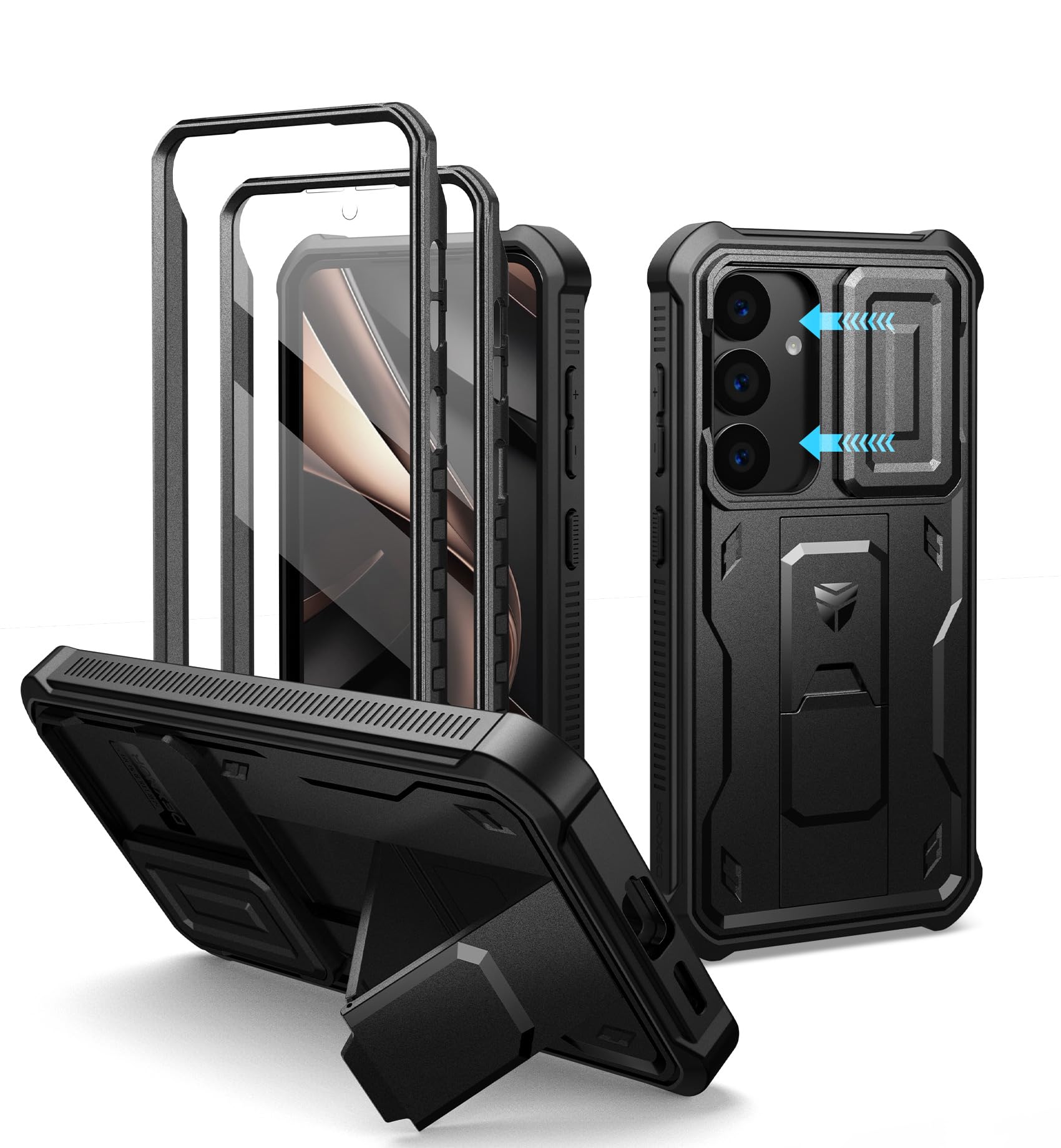 Dexnor for Samsung Galaxy S25 Case with Built-in Slide Camera Cover & Screen Protector & Kickstand, Heavy-Duty Shockproof Rugged
