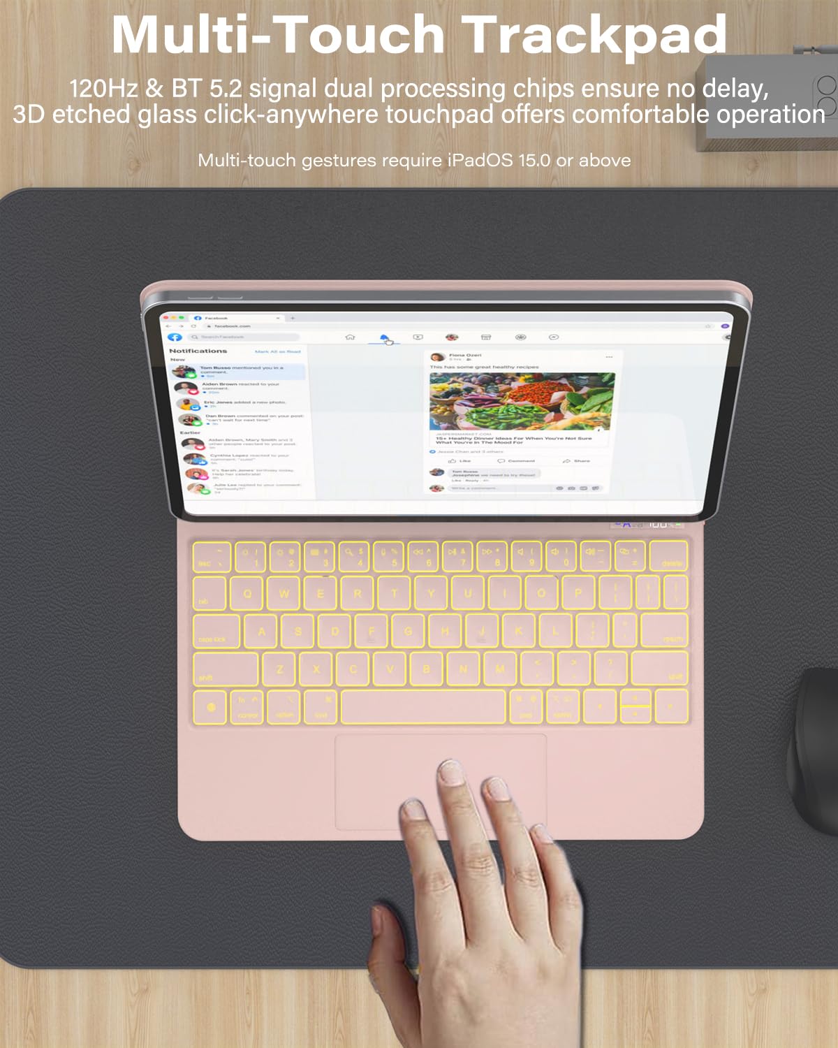 Zenlu Ipad Pro 11 Inch Case With Keyboard Pink, Magic Style Keyboard, Multi Touch Trackpad, Floating Cantilever Stand, Smart Bac