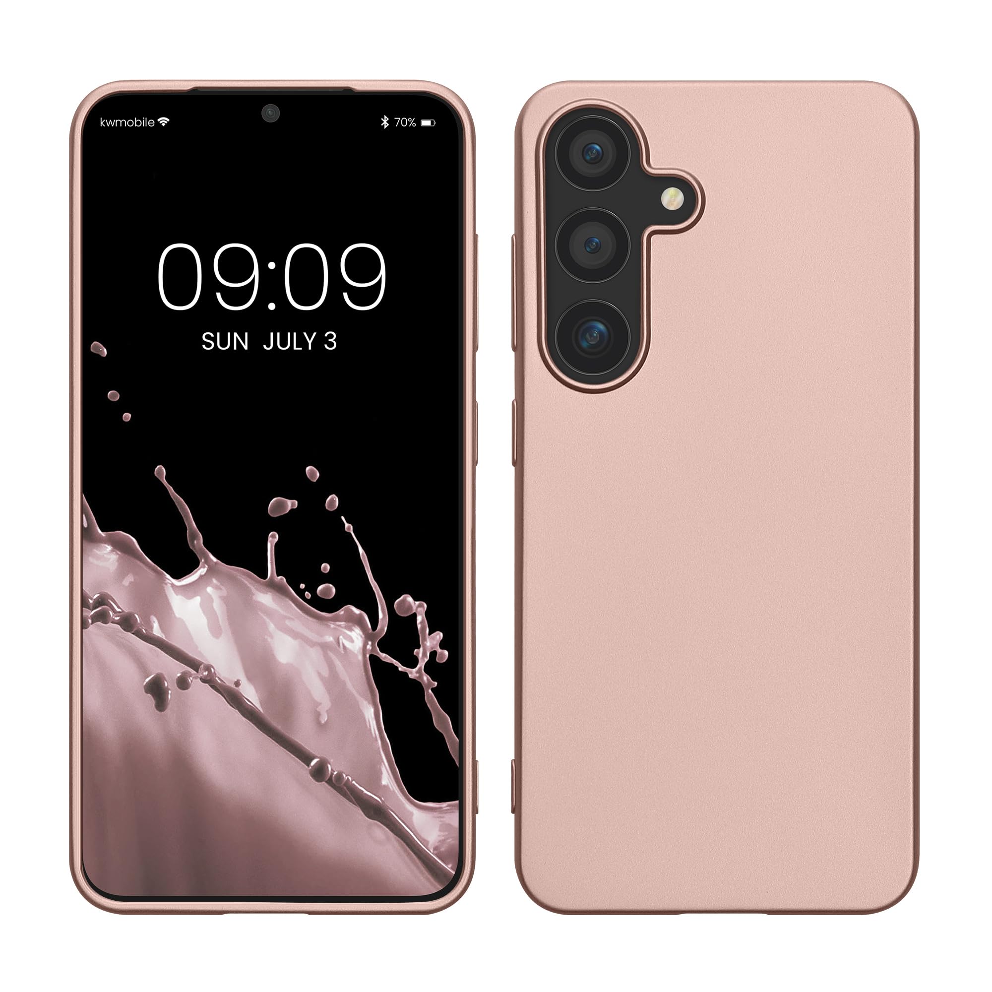 kwmobile Case Compatible with Samsung Galaxy S25 Case - Soft Slim Metallic TPU Silicone Cover - Metallic Rose Gold