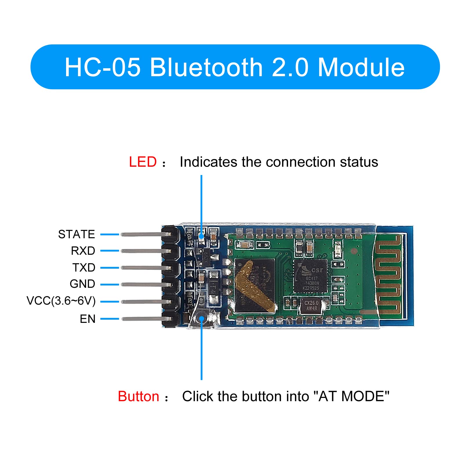 Diitao 4Pcs Bluetooth Module Bt Modules 6 Pin Wireless Rf Transceiver Long Range Bluetooth Transceiver For Arduino (Hc 05)
