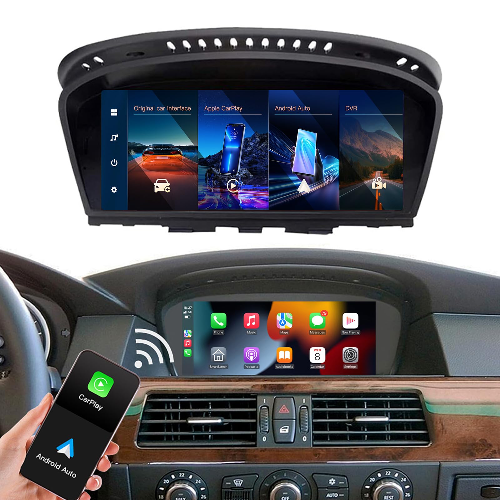 Autoabc Wireless Carplay/Android Auto 8.9'' Linux Touchscreen Multimedia Radio Receiver For Bmw 3/5Er E60/E63/E64/E90/E91/E92/E9
