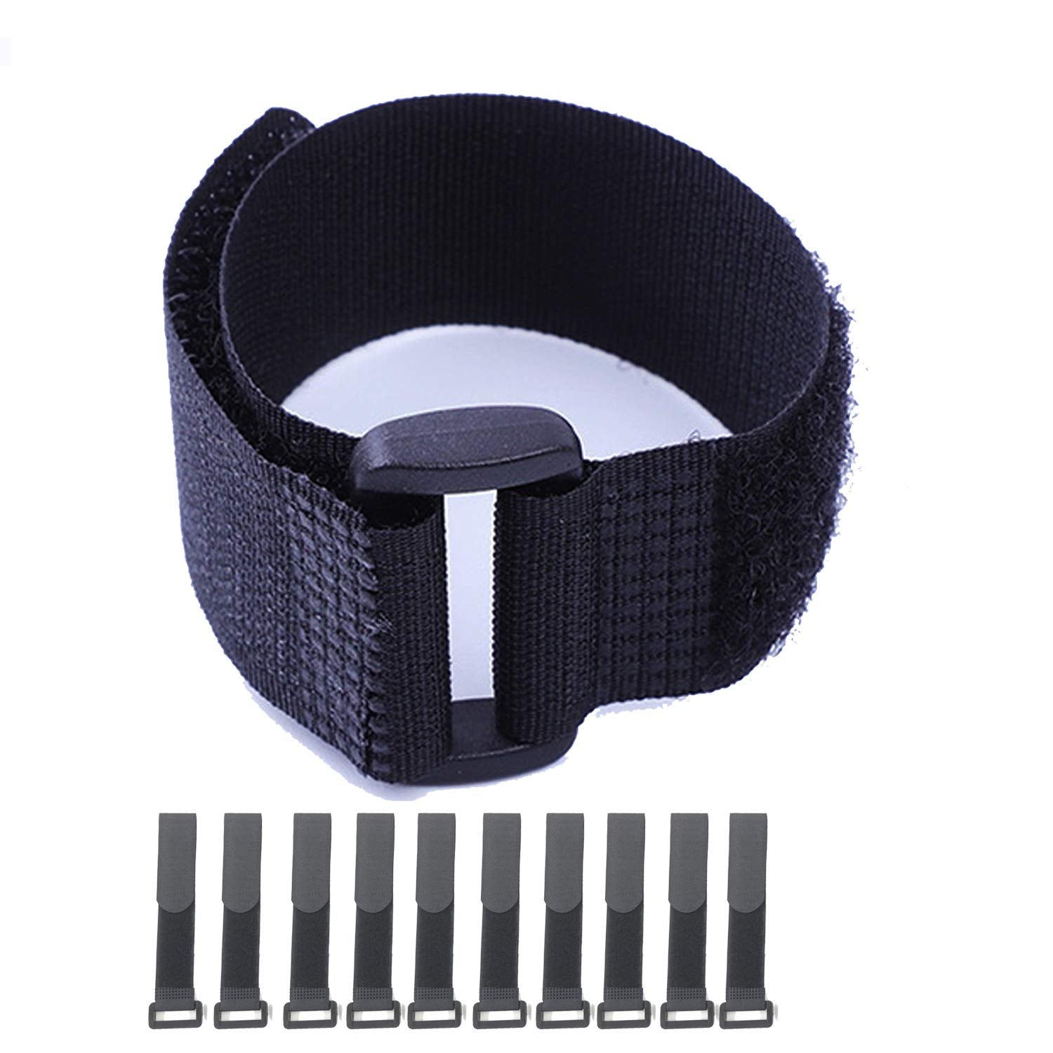 Huapx Fastening Hook And Loop Cable Straps,10Pack Black Self Adhesive Cable Ties,Nylon Securing Straps With Buckles,Adjustable A