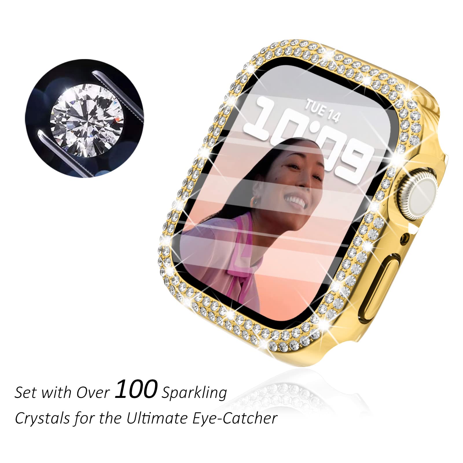 Surace Apple Watch 42Mm Series 3/2/1 Case With Tempered Glass Screen Protector, Bling Diamond Overall Protective Case, Gold