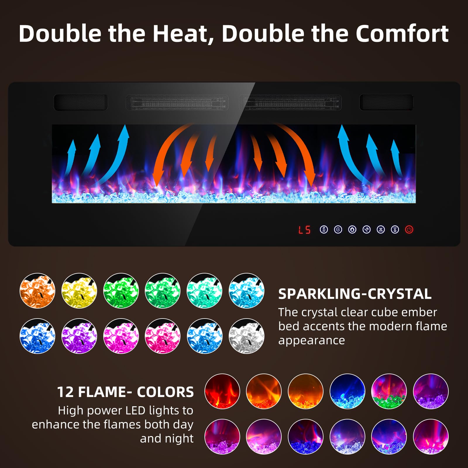 Breezeheat 50 Inch Electric Fireplace Wall Mounted/Freestanding Ultra Thin Fireplace Inserts For Living Room With Double Heat Ve