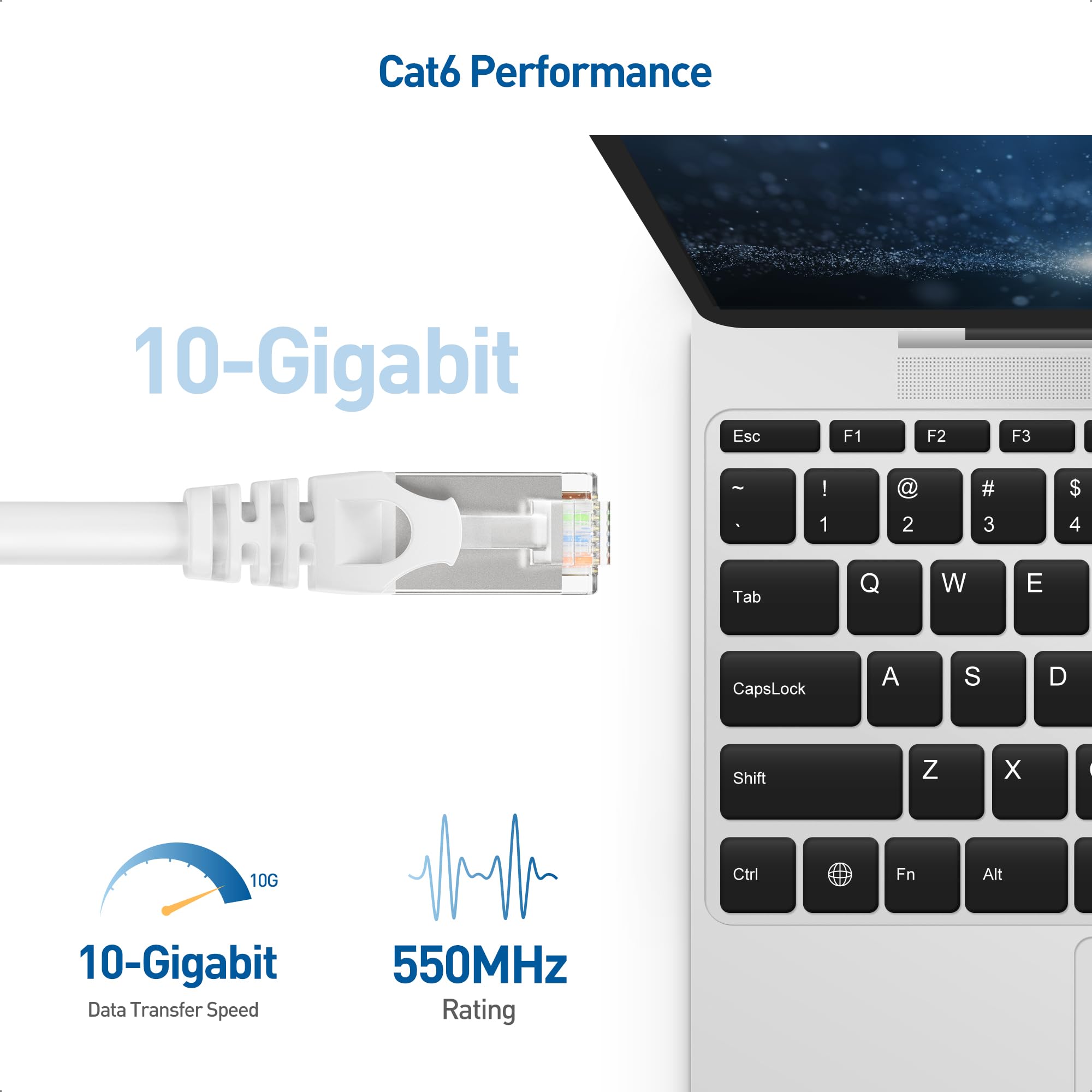 Cable Matters 10Gbps 5 Pack Snagless Shielded Cat 6A Ethernet Cable   10ft, Cat 6A Cable, Cat6A Cord, Ethernet Cord, White